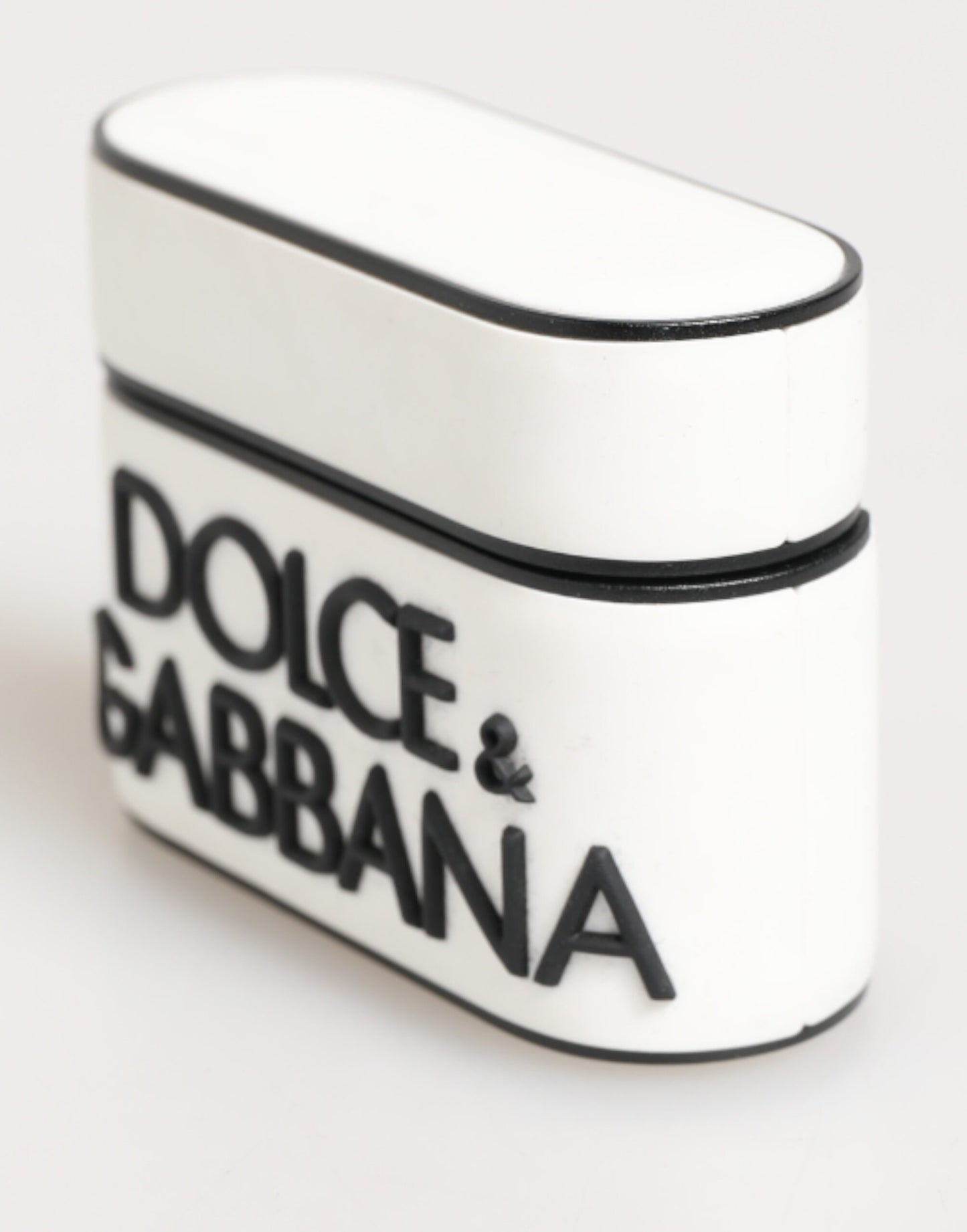 Étui pour Airpods Dolce & Gabbana en caoutchouc blanc et noir avec logo en relief