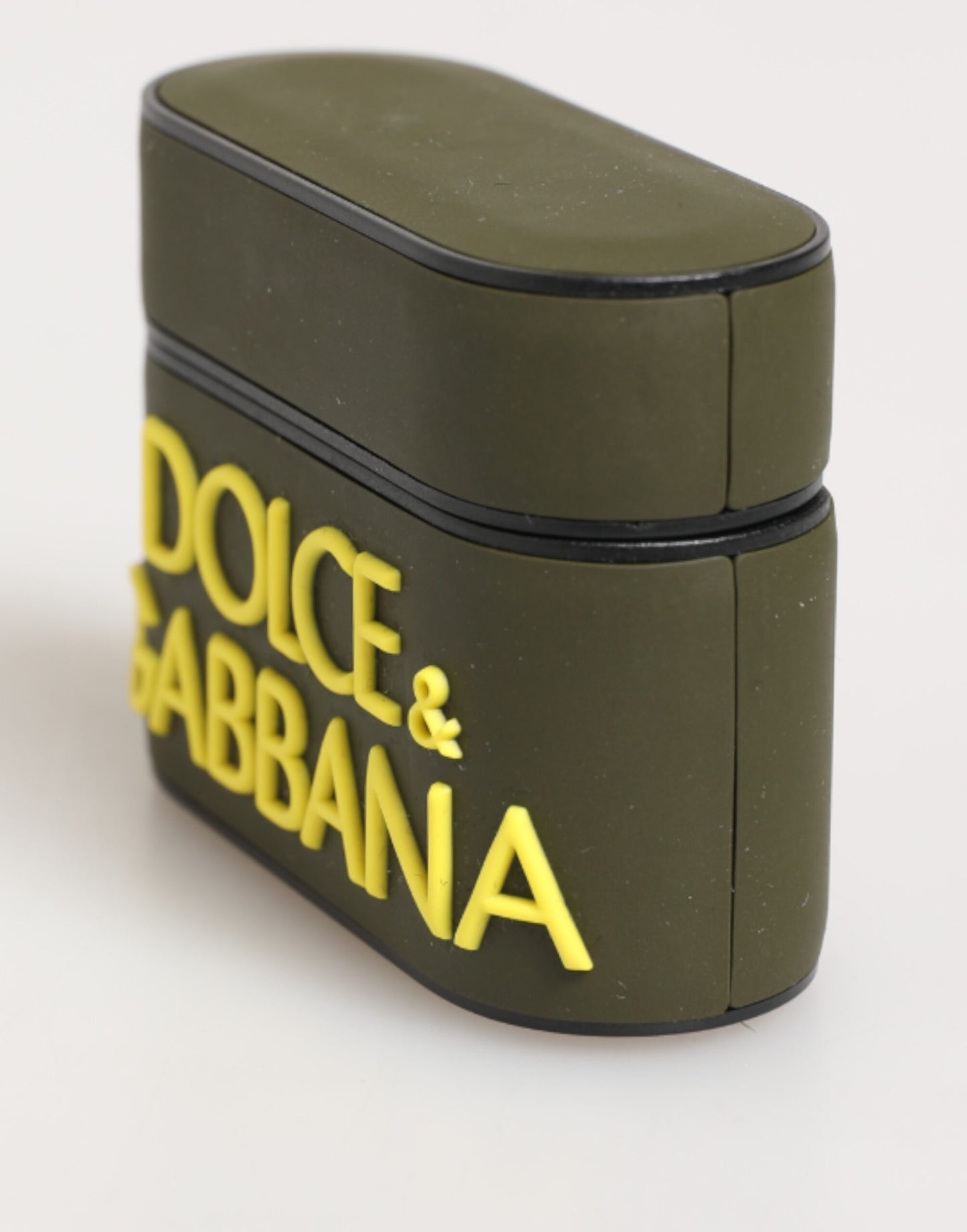 Étui pour Airpods Dolce & Gabbana en caoutchouc vert armée avec logo en relief