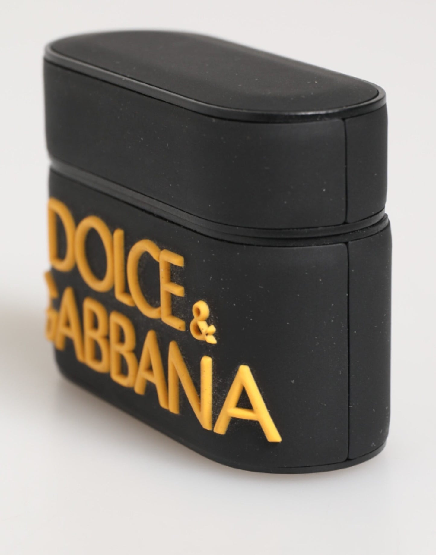 Dolce & Gabbana – Airpods-Etui mit geprägtem Logo aus Gummi in Schwarz und Gelb