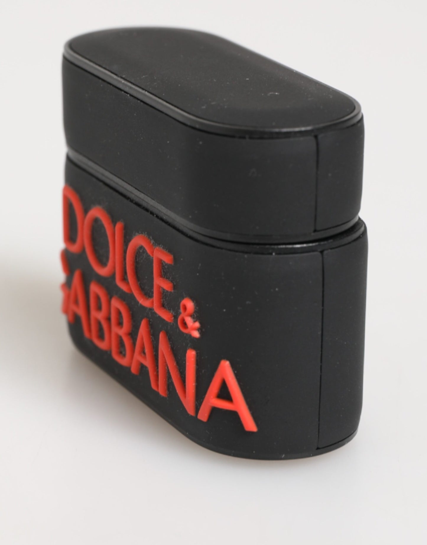 Étui pour Airpods Dolce & Gabbana en caoutchouc noir et orange avec logo en relief