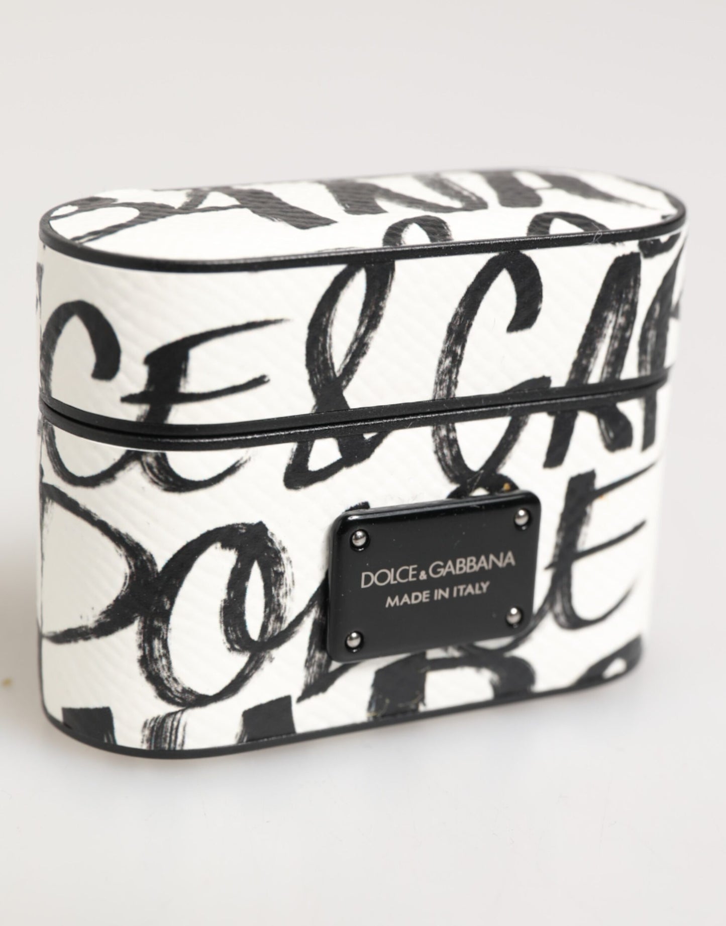 Étui pour Airpods Dolce & Gabbana en cuir noir et blanc avec logo monogramme