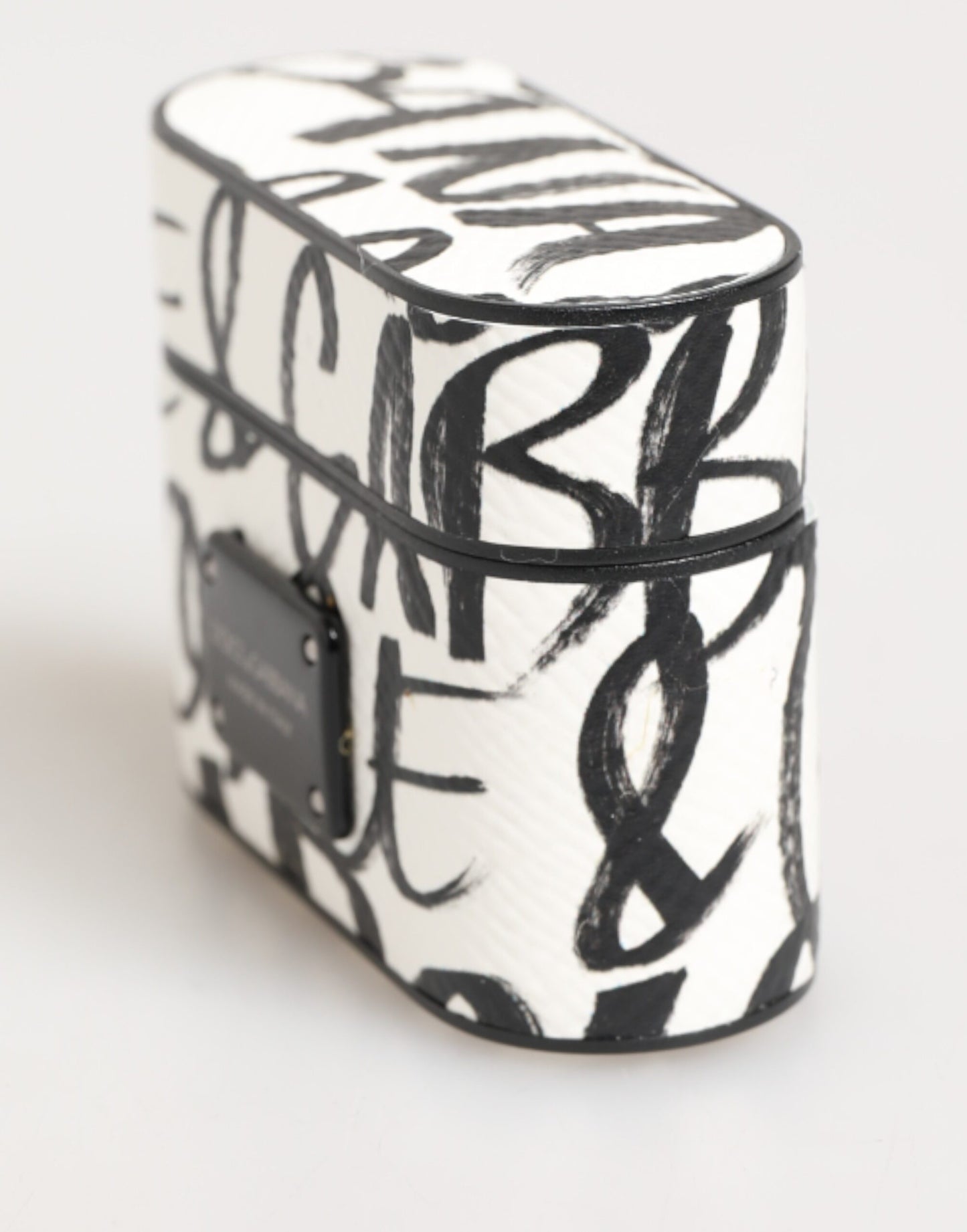 Étui pour Airpods Dolce & Gabbana en cuir noir et blanc avec logo monogramme