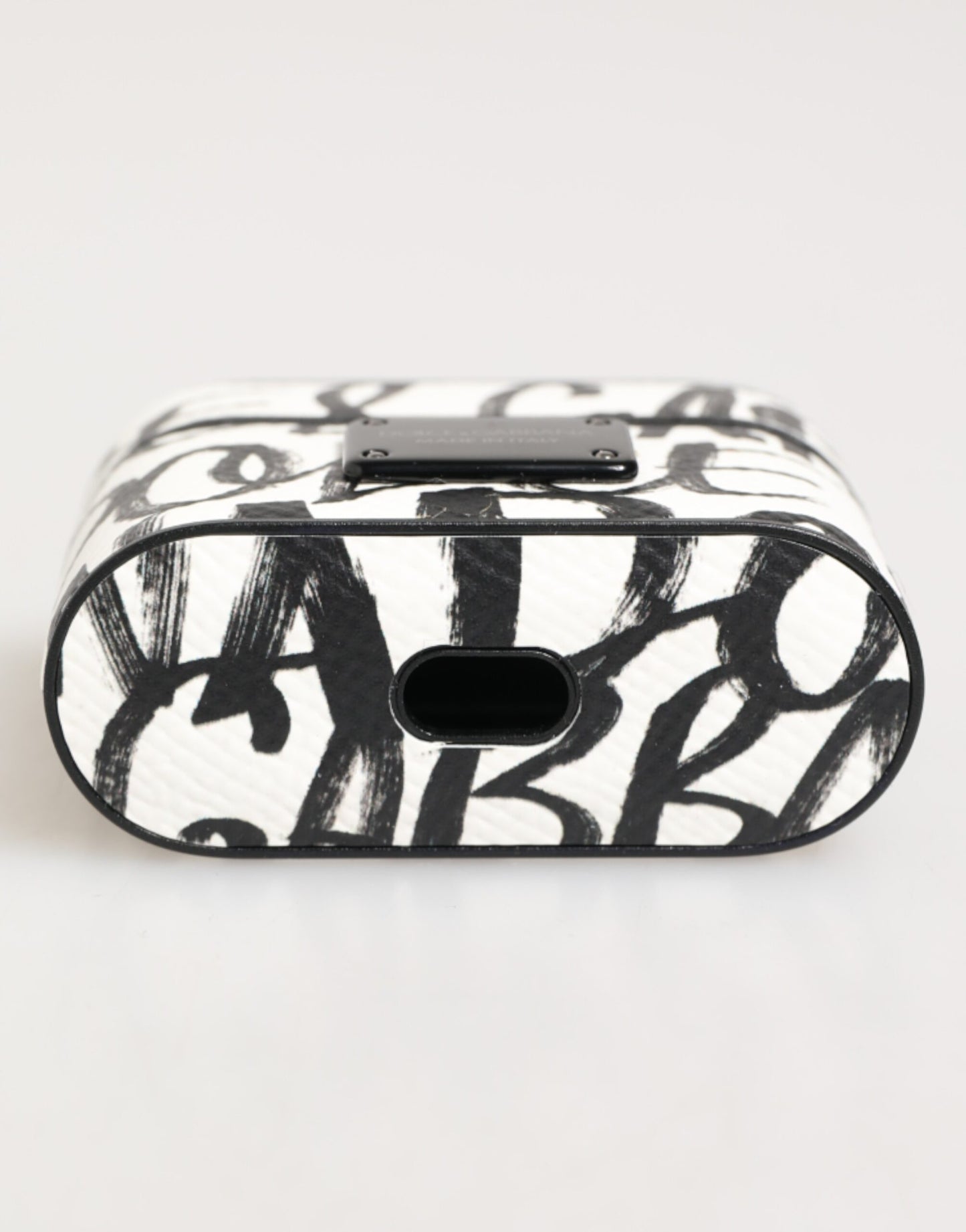 Étui pour Airpods Dolce & Gabbana en cuir noir et blanc avec logo monogramme