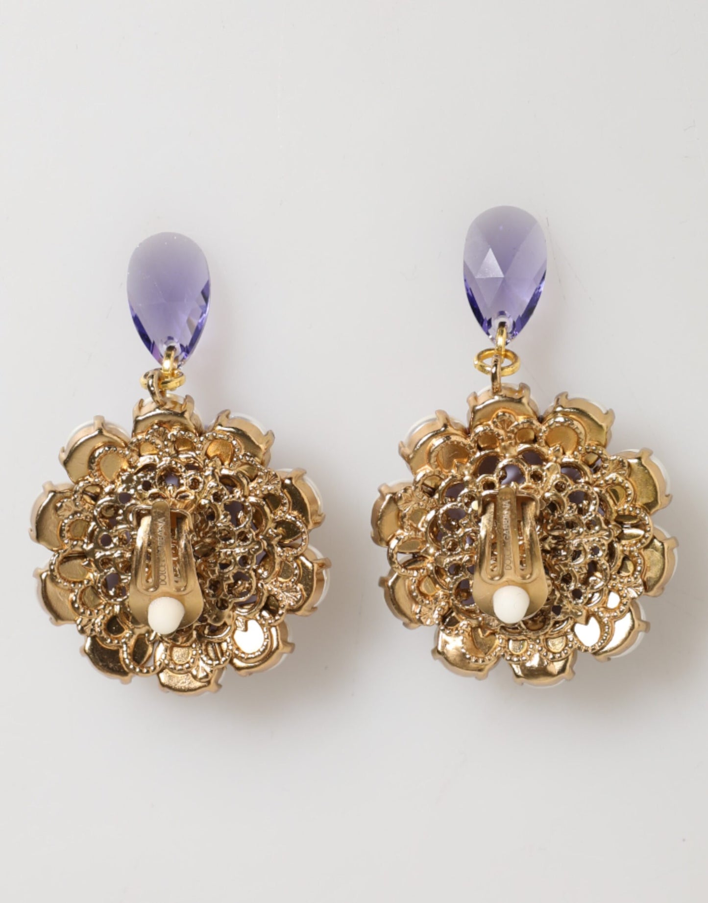Boucles d'oreilles pendantes à clip Dolce & Gabbana en cristal violet et perles florales