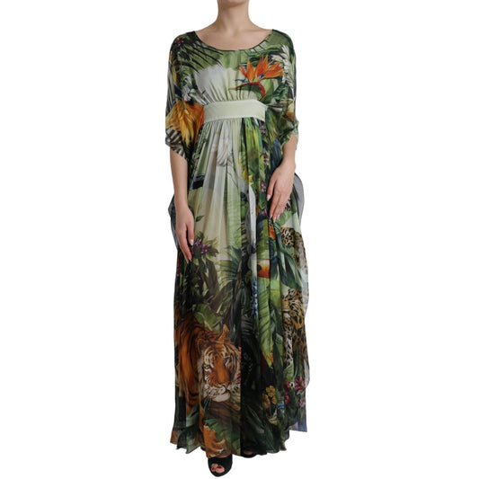 Robe longue en soie multicolore à imprimé jungle Dolce & Gabbana pour femme