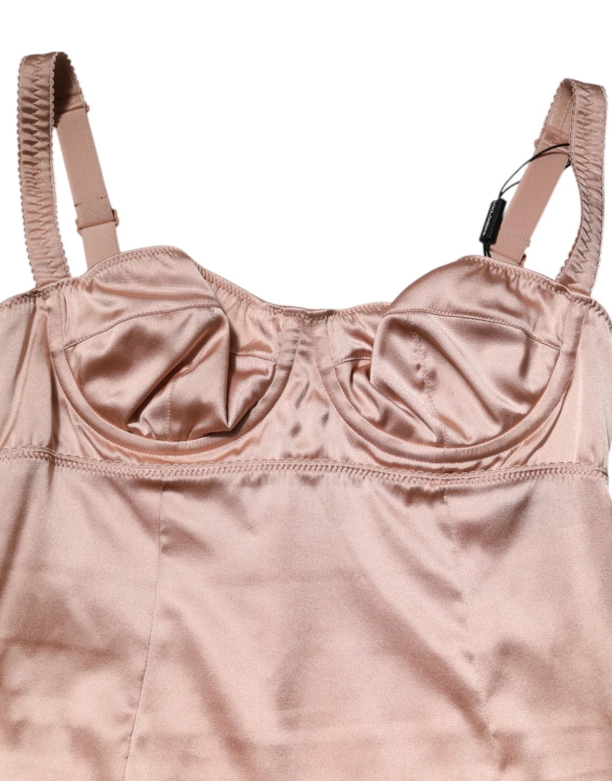 Robe bustier mi-longue moulante en satin de soie rose blush Dolce & Gabbana