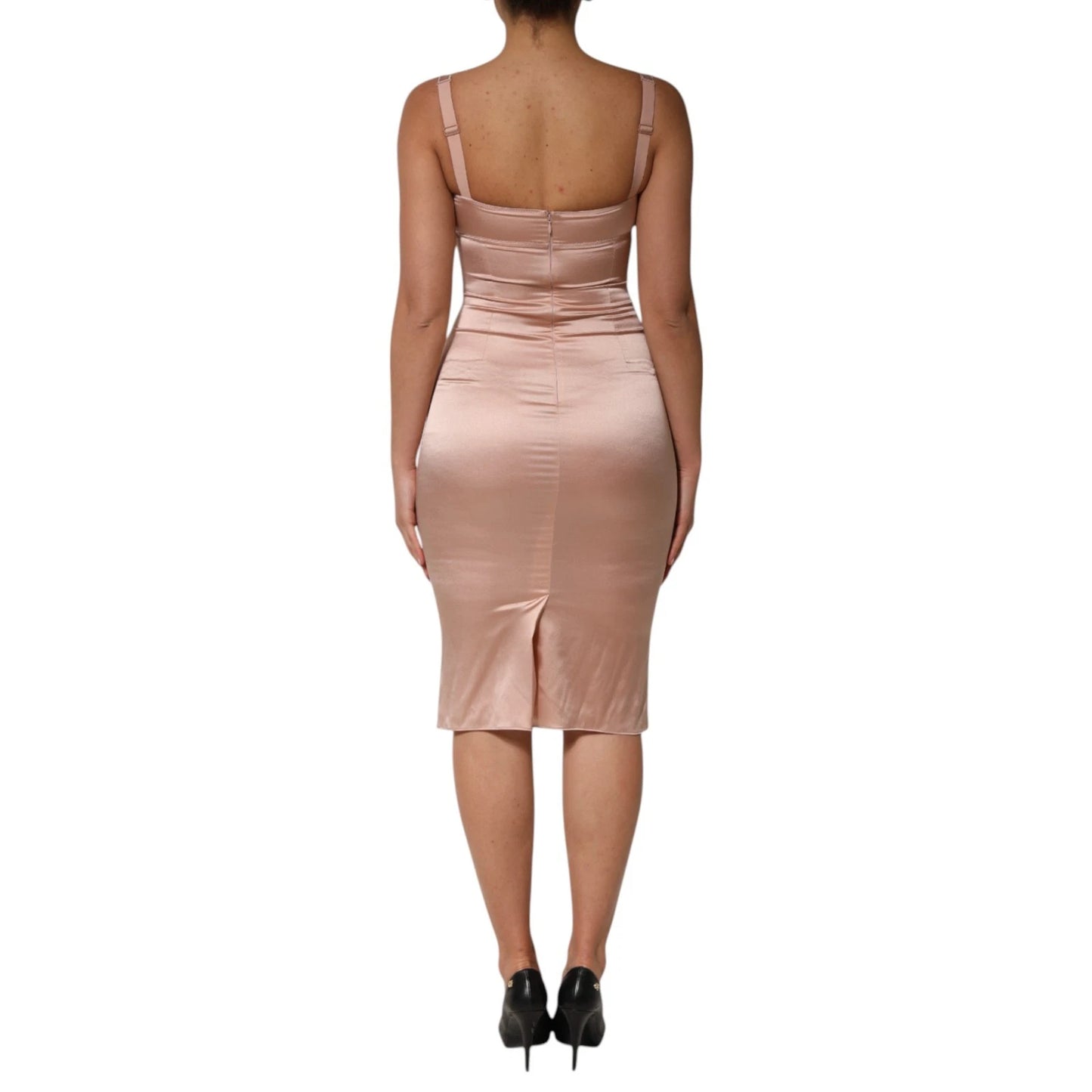 Robe bustier mi-longue moulante en satin de soie rose blush Dolce & Gabbana