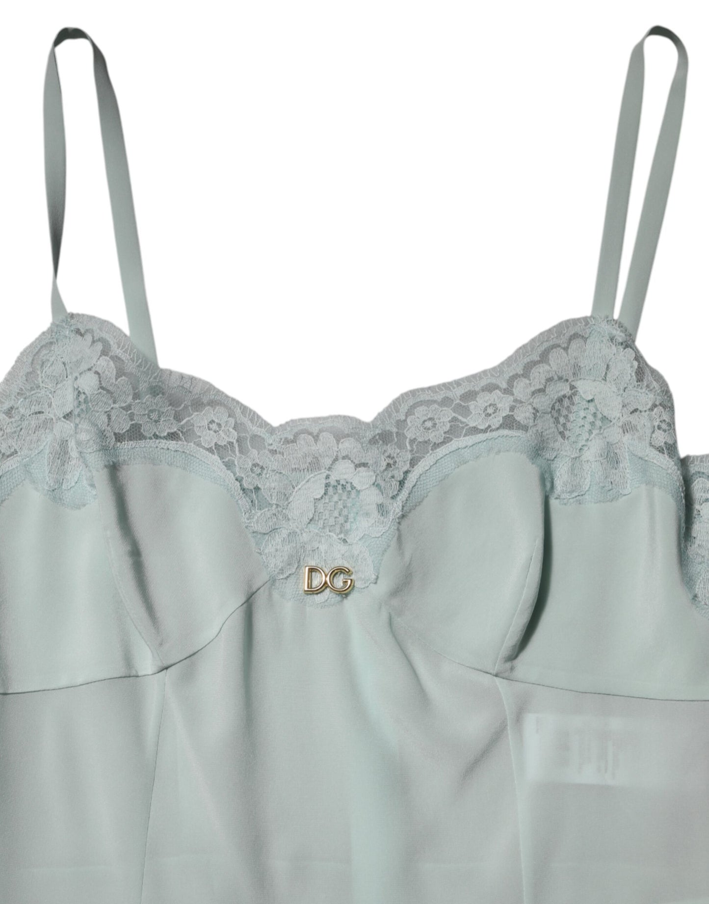Robe moulante mi-longue en dentelle de soie bleu clair Dolce & Gabbana