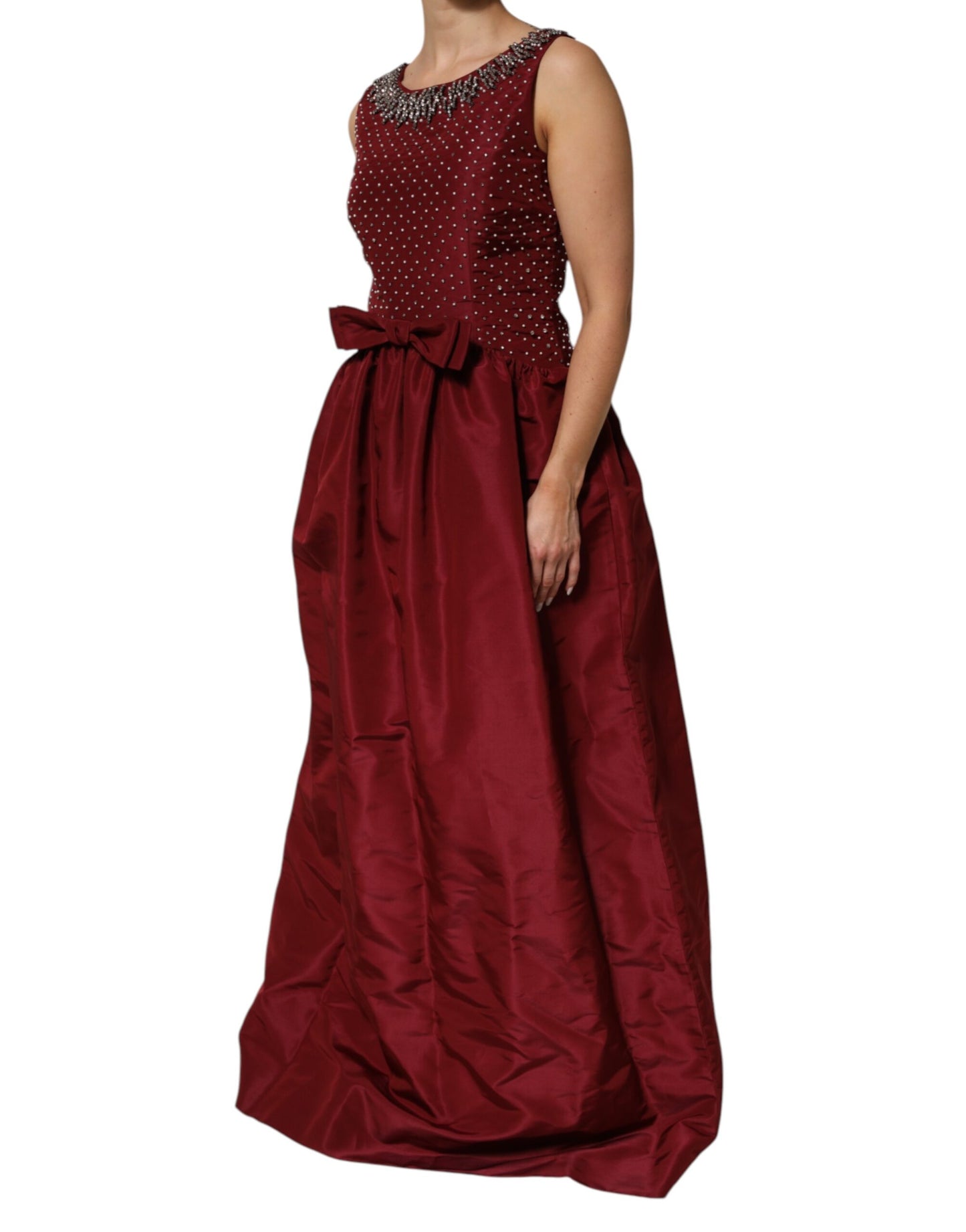 Robe de soirée en soie bordeaux à perles Dolce & Gabbana