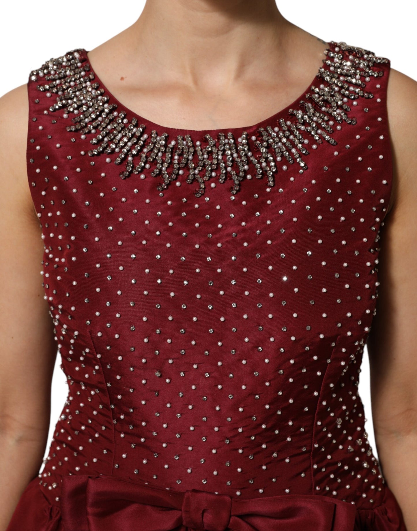 Robe de soirée en soie bordeaux à perles Dolce & Gabbana