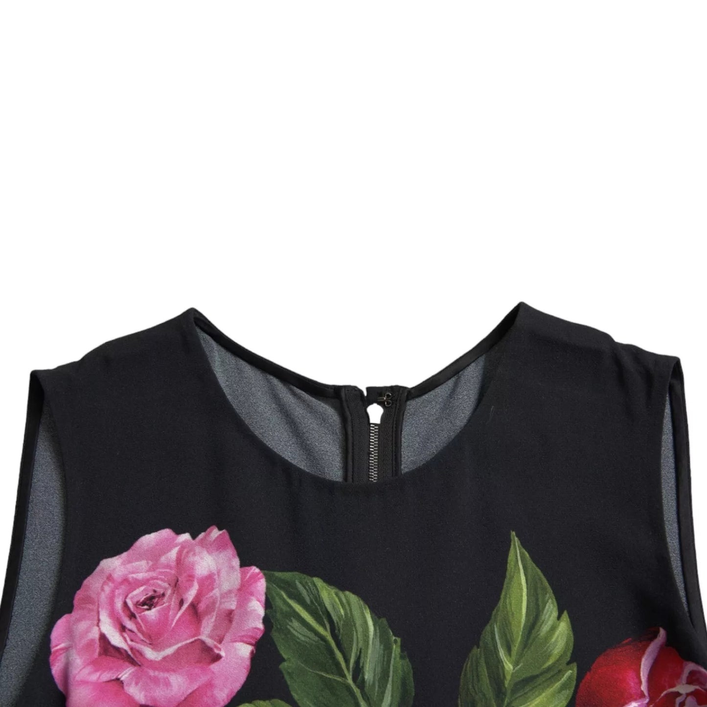 Dolce & Gabbana – Schwarzes Tanktop aus Viskose mit Blumenmuster und Rundhalsausschnitt