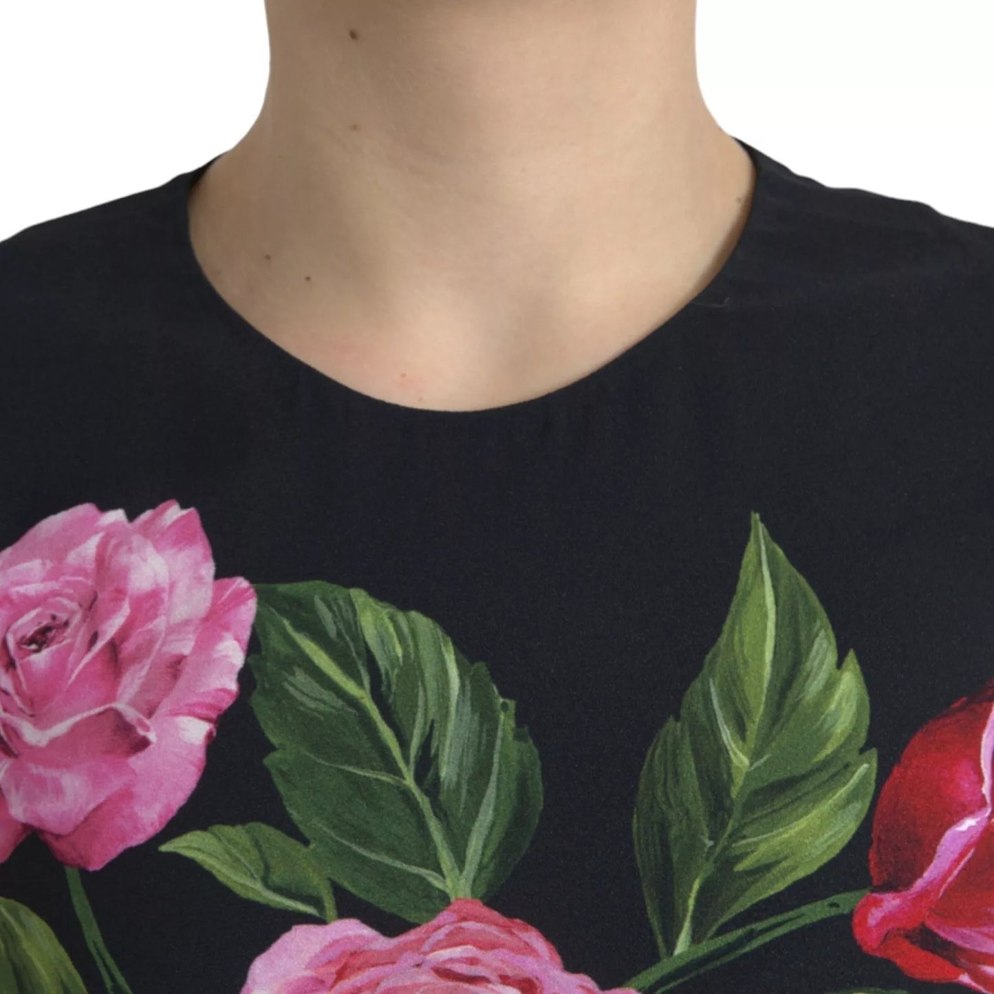 Dolce & Gabbana – Schwarzes Tanktop aus Viskose mit Blumenmuster und Rundhalsausschnitt