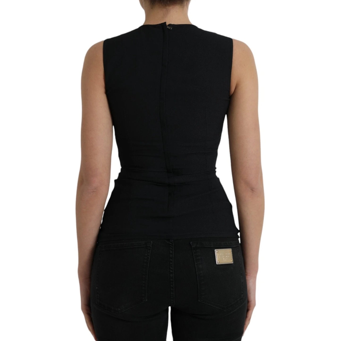 Dolce & Gabbana – Schwarzes Tanktop aus Viskose mit Blumenmuster und Rundhalsausschnitt