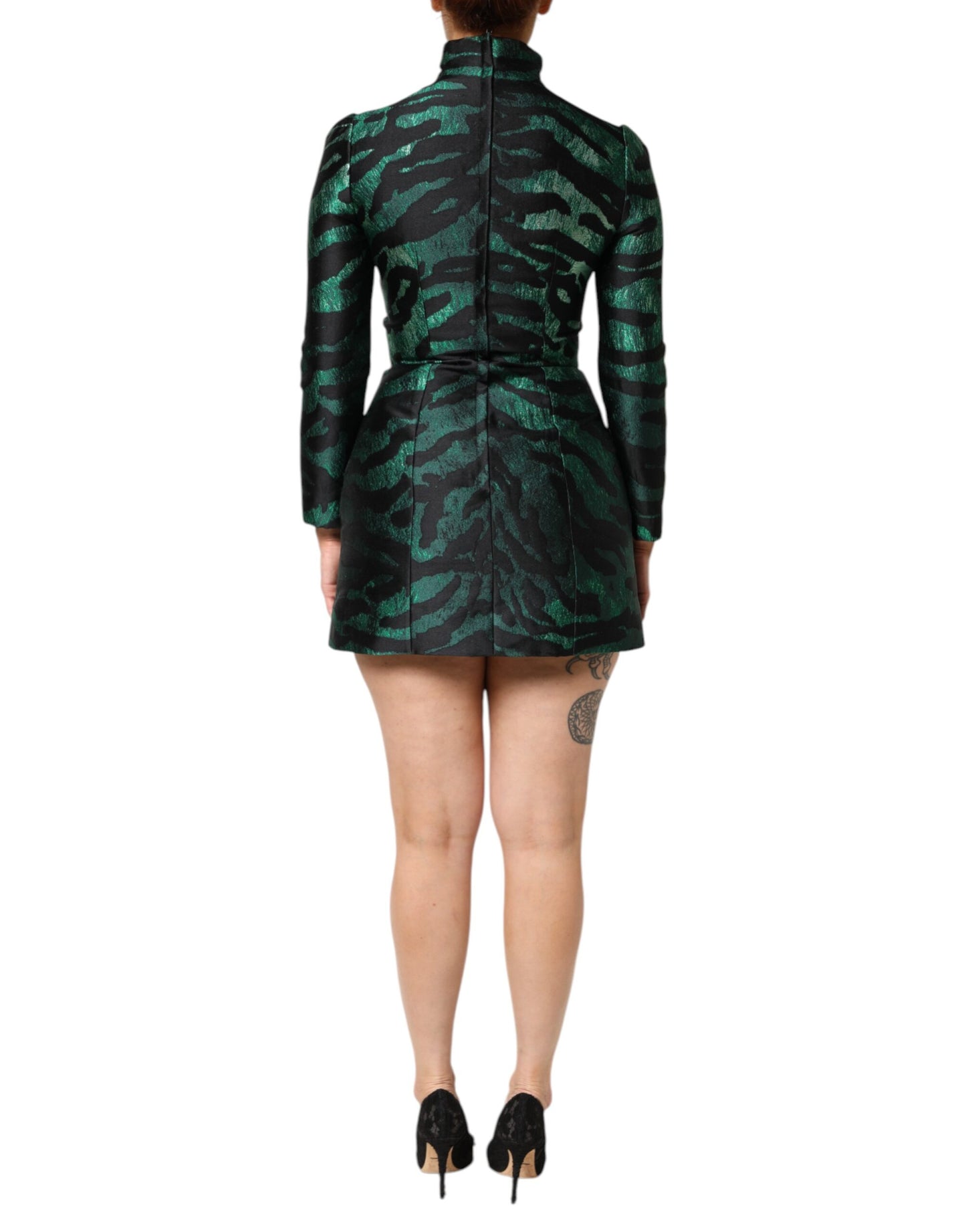 Robe longue mini en jacquard métallisé noir et vert Dolce & Gabbana