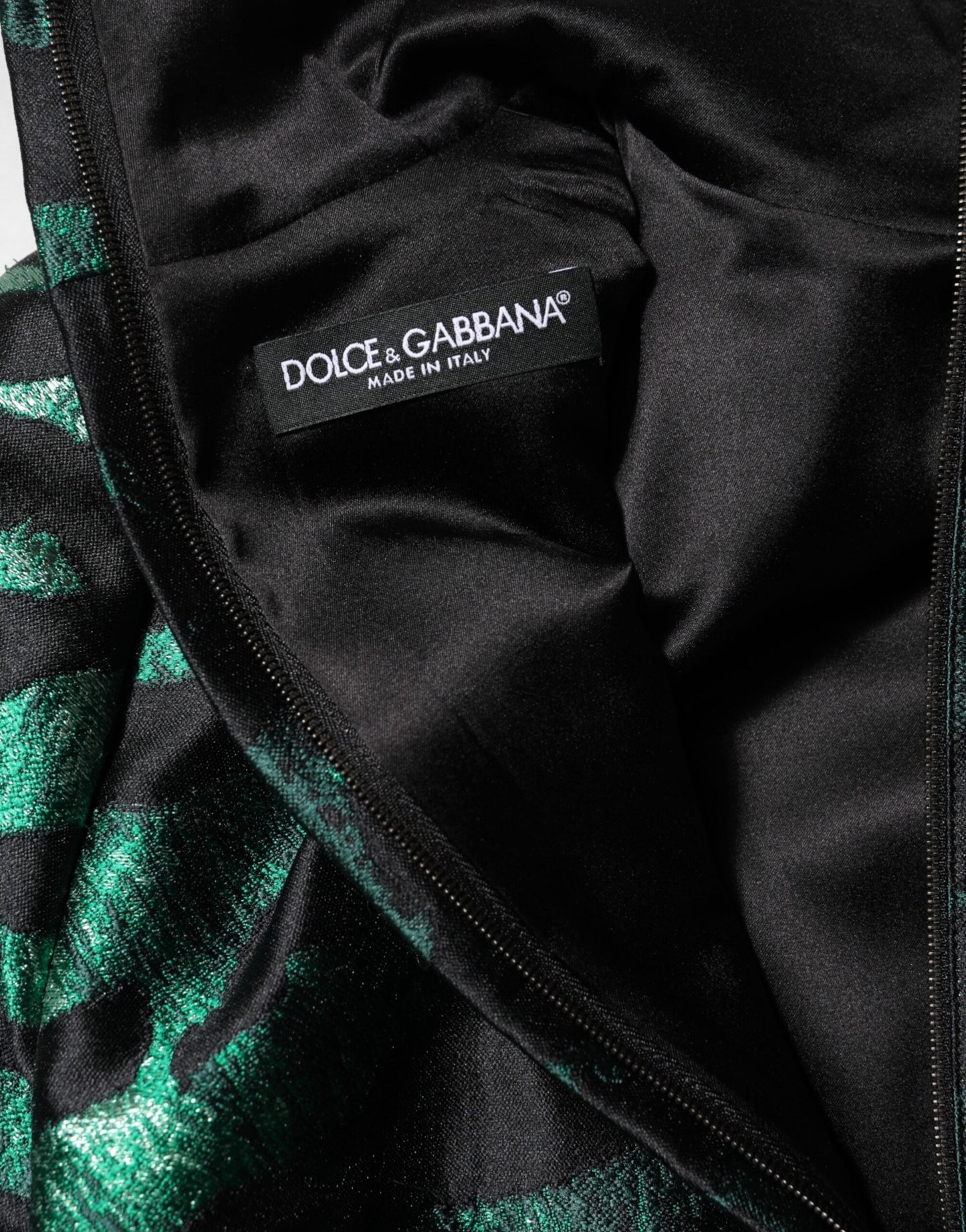 Robe longue mini en jacquard métallisé noir et vert Dolce & Gabbana
