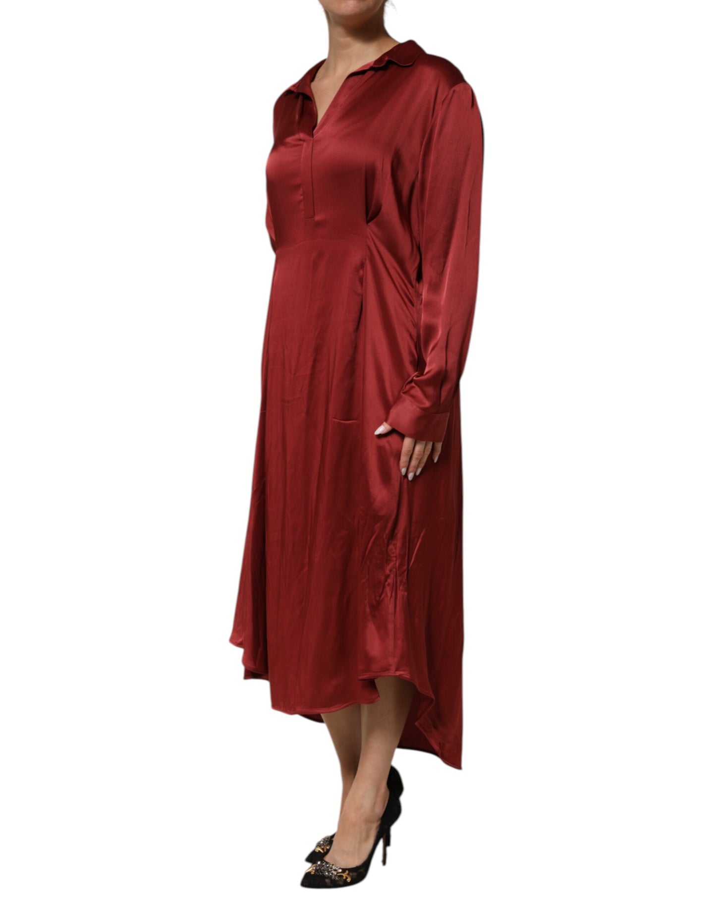 Fabiana Filippi Burgunderrotes langes Kleid aus Acetat-Viskose-Satin