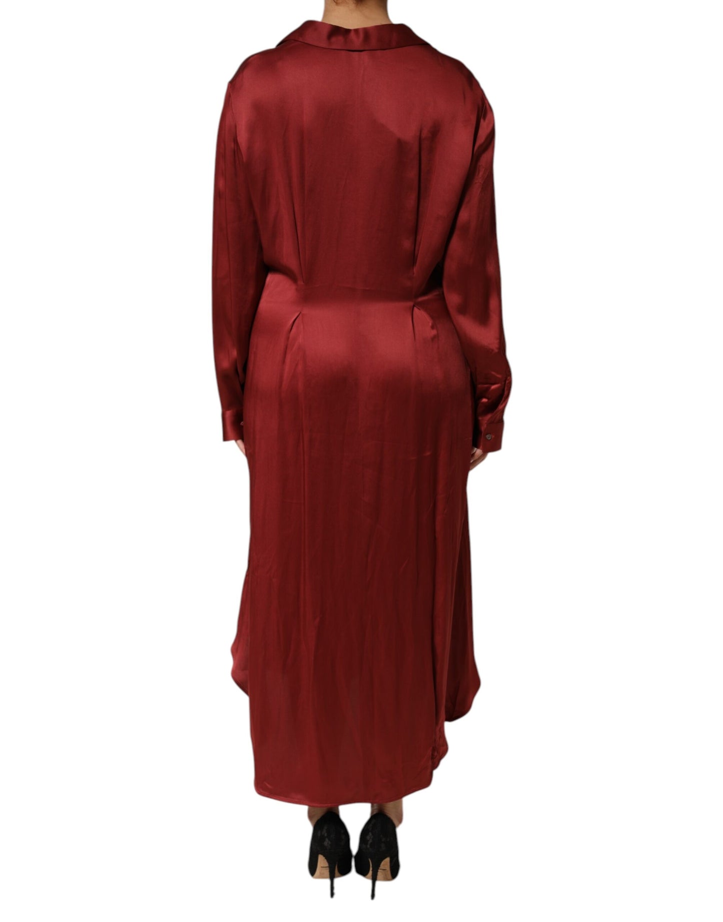 Fabiana Filippi Burgunderrotes langes Kleid aus Acetat-Viskose-Satin