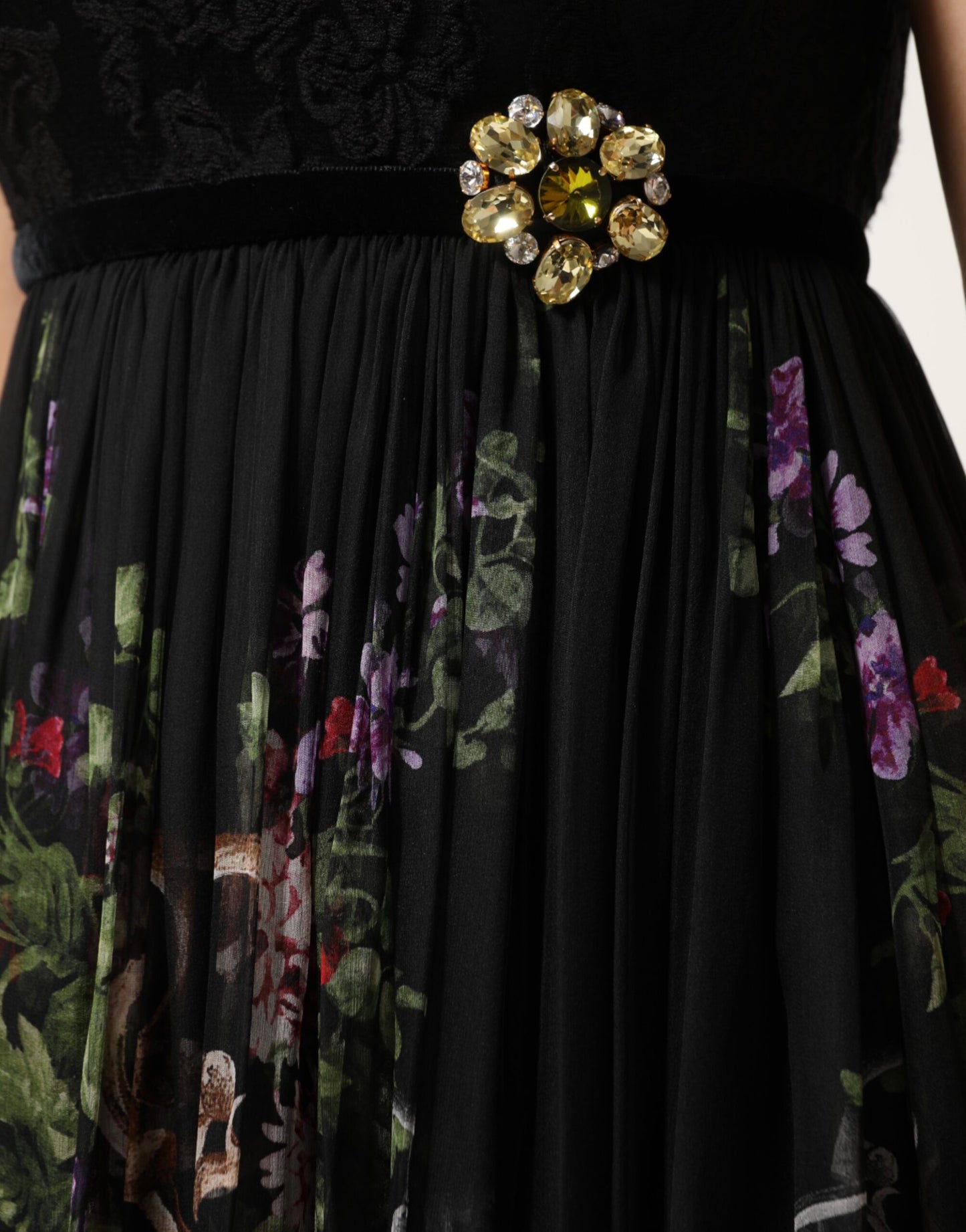 Robe bustier noire à imprimé floral et cristaux Dolce & Gabbana