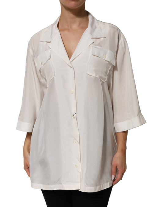 Dolce & Gabbana – Weiße Bluse aus Seide mit Kragen und 3/4-Ärmeln