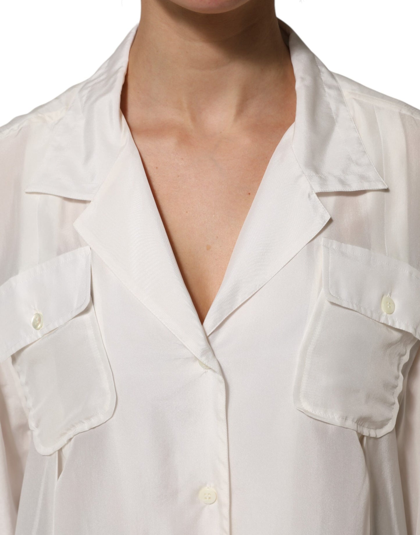 Dolce & Gabbana – Weiße Bluse aus Seide mit Kragen und 3/4-Ärmeln