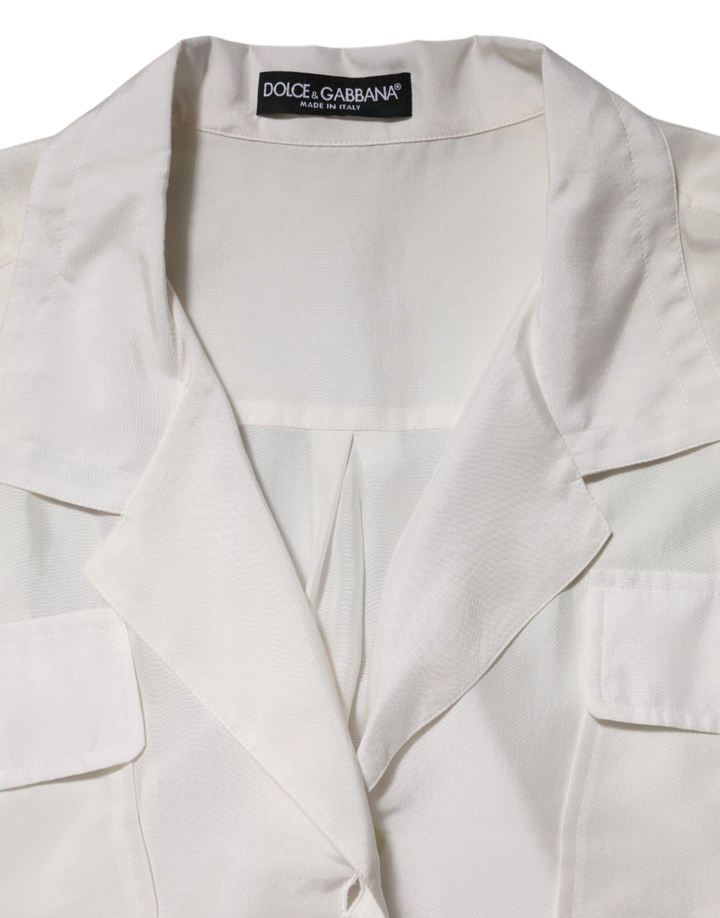 Dolce & Gabbana – Weiße Bluse aus Seide mit Kragen und 3/4-Ärmeln