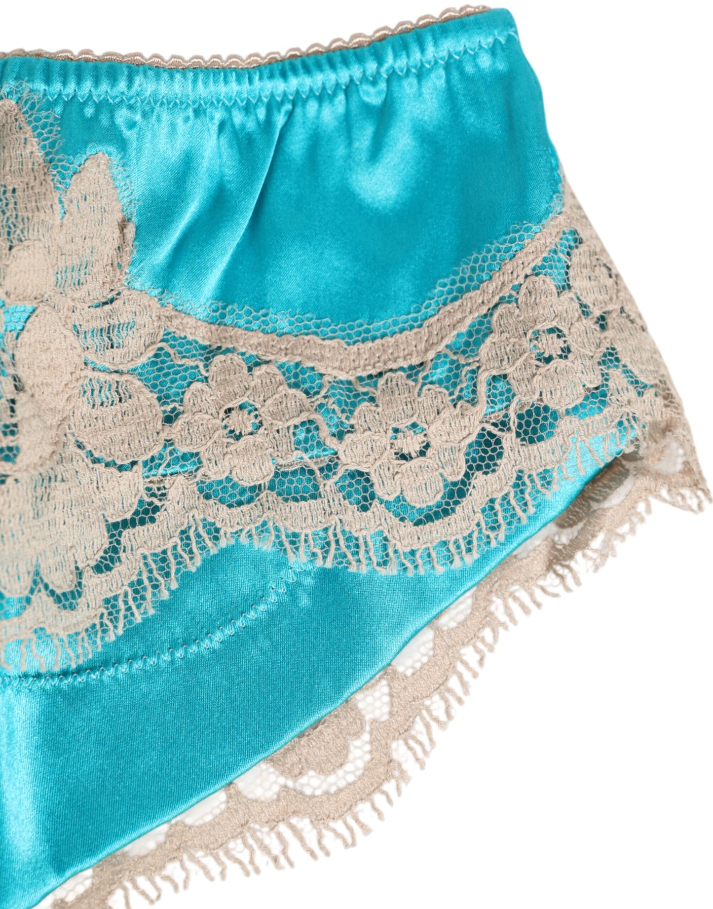 Sous-vêtement neuf Dolce & Gabbana en satin de soie bleu avec bordure en dentelle