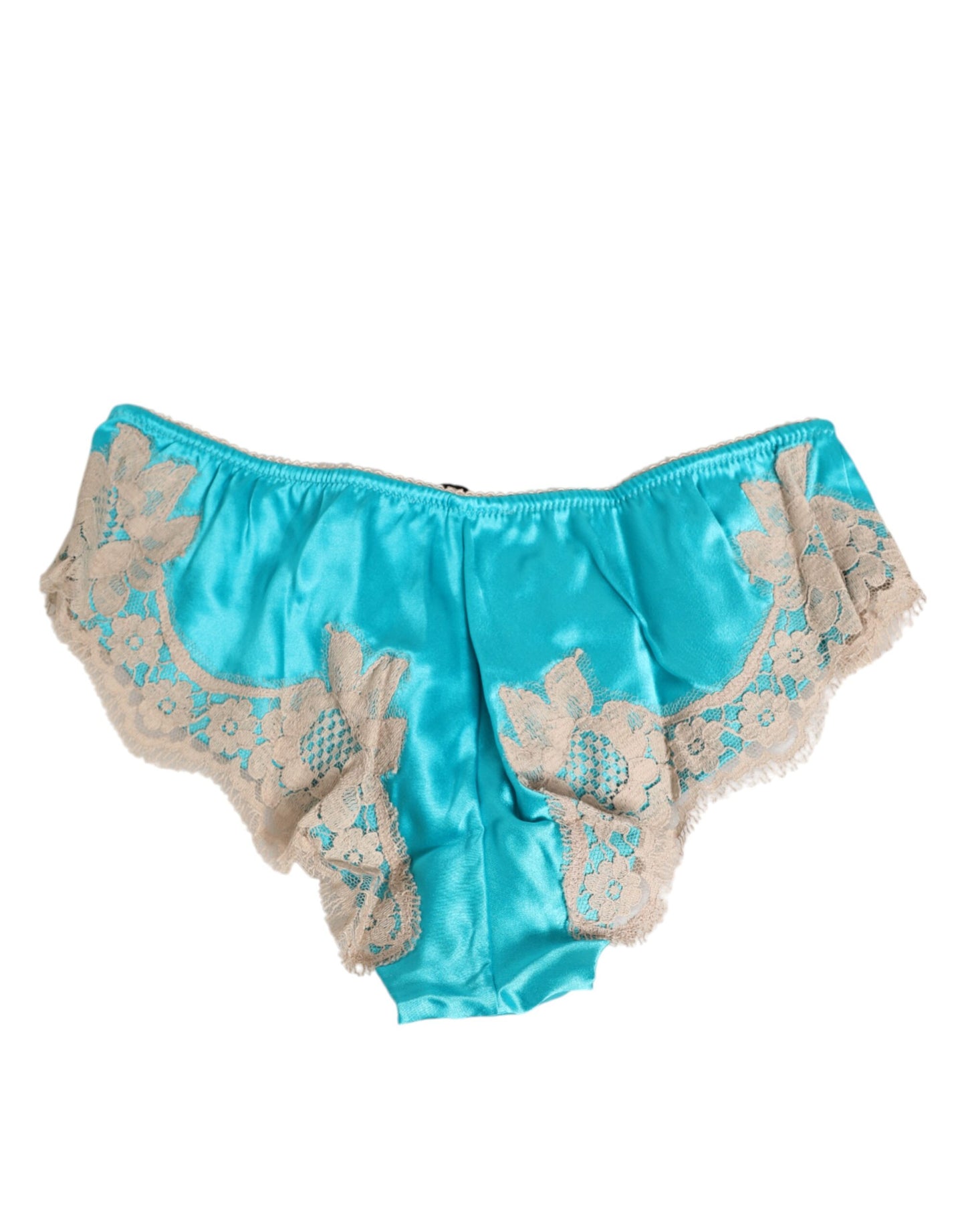 Sous-vêtement neuf Dolce & Gabbana en satin de soie bleu avec bordure en dentelle