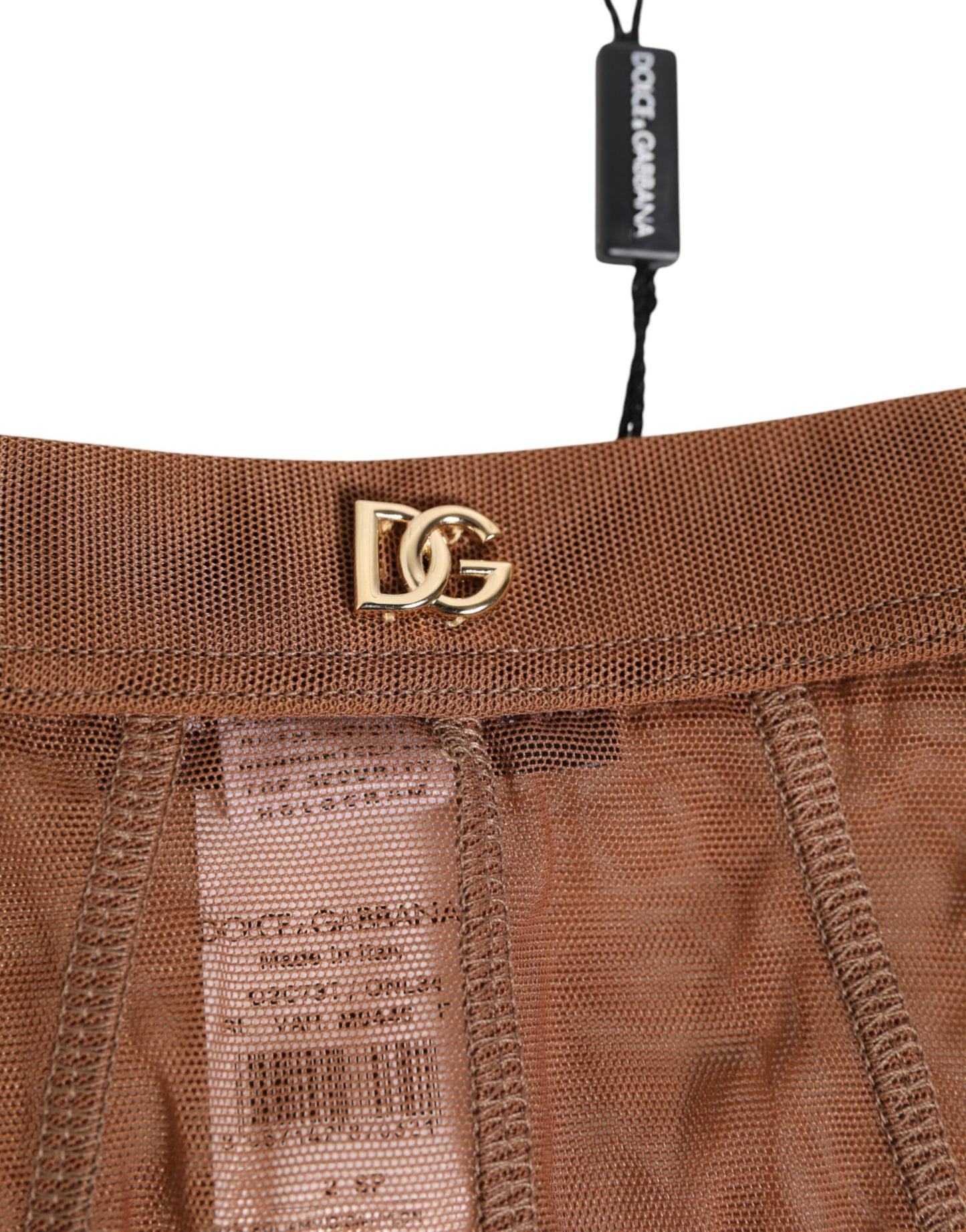 Dolce & Gabbana – Braune Slips aus transparentem Netzstoff mit hoher Taille