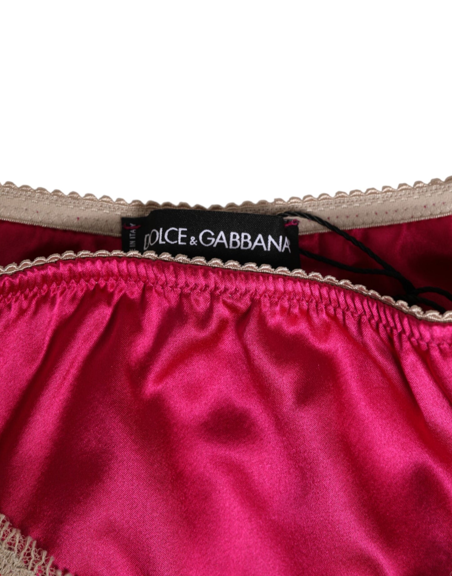 Sous-vêtements neufs Dolce & Gabbana en satin de soie rose avec bordure en dentelle