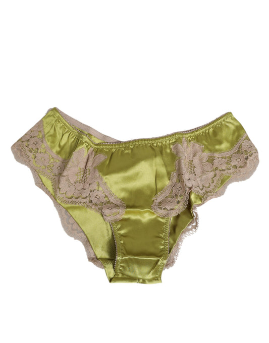 Sous-vêtement neuf Dolce & Gabbana en satin de soie vert avec bordure en dentelle