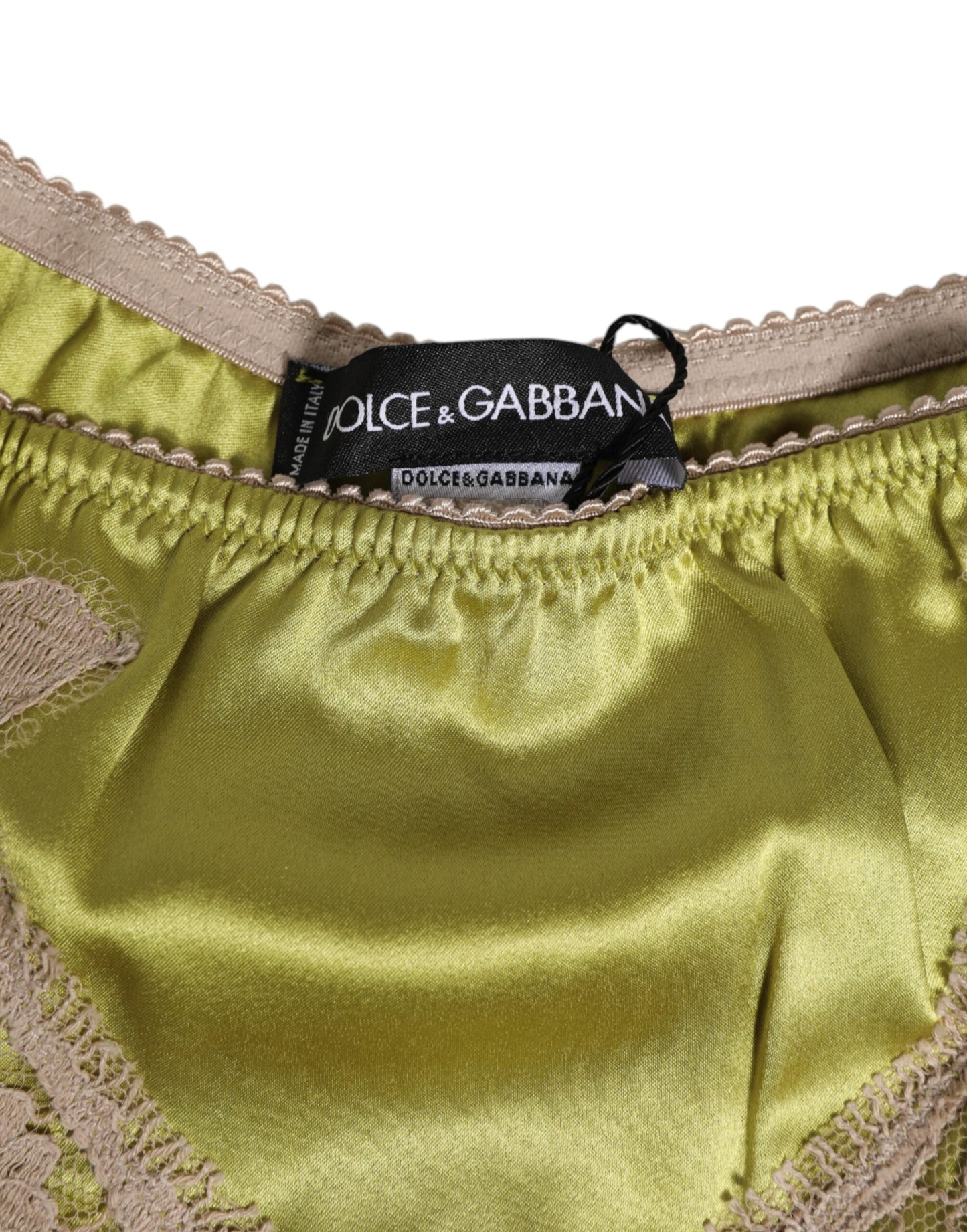 Sous-vêtement neuf Dolce & Gabbana en satin de soie vert avec bordure en dentelle