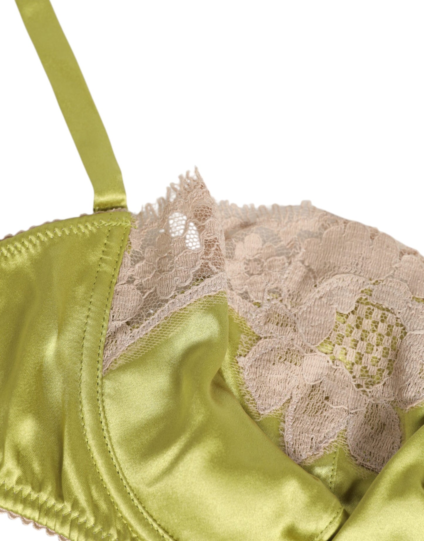 Dolce & Gabbana – Gepolsterte Balconnet-Unterhose aus Seidensatin und Spitze in Limettengrün