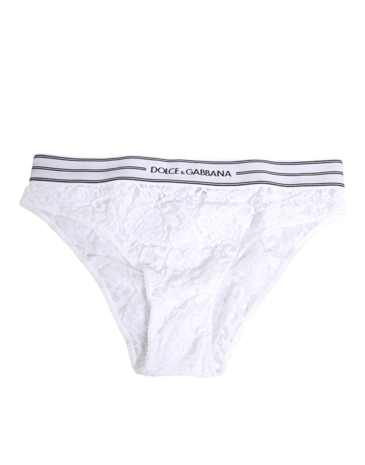Dolce & Gabbana White Lace Slip Brief Logo Waistband Underwear