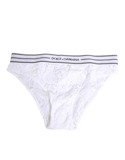 Dolce & Gabbana – Slip aus weißer Spitze mit Logobund