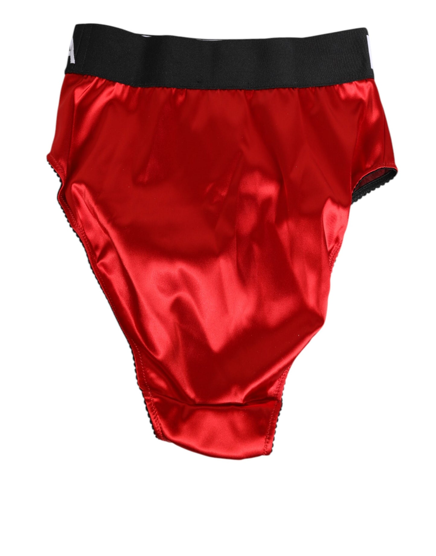 Dolce & Gabbana – Roter Satin-Slip mit hoher Taille und Logo-Print Damen Underwear
