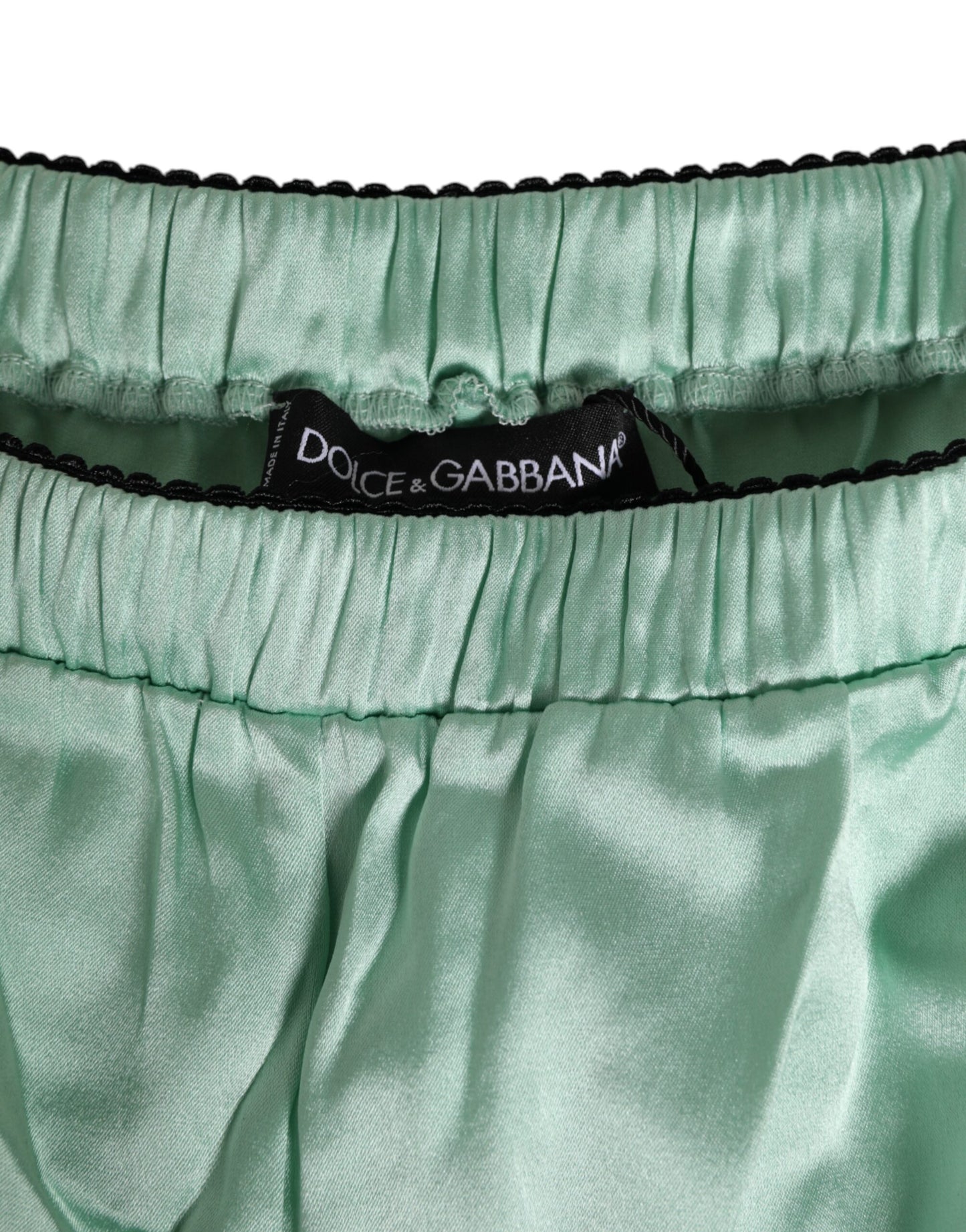 Dolce & Gabbana Wassergrüne Satin-Unterwäsche mit schwarzem Spitzenbesatz