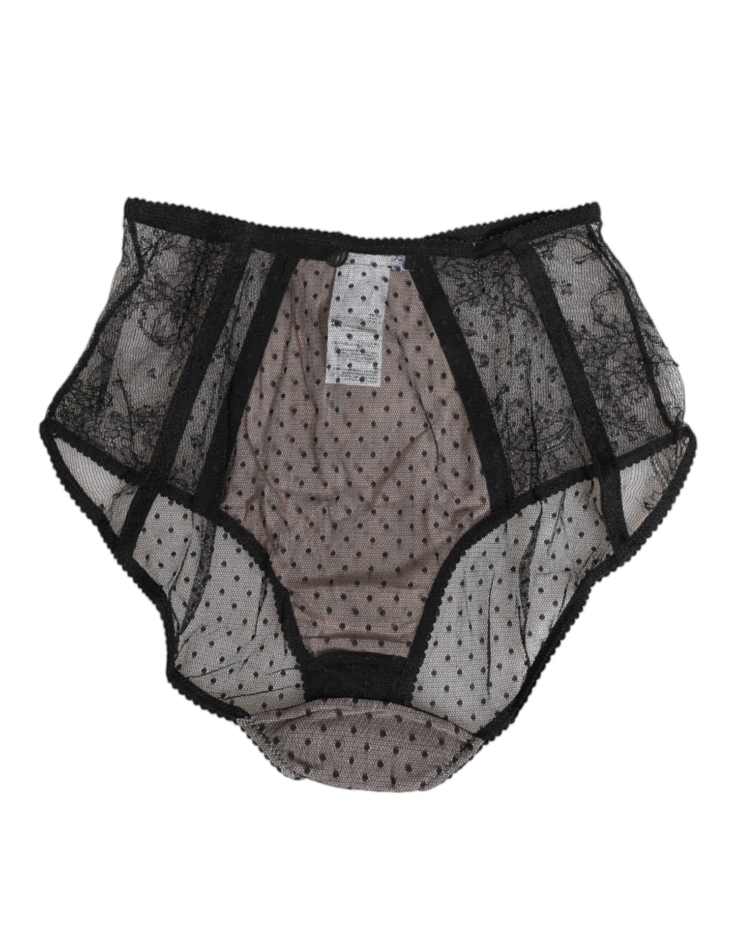 Sous-vêtements taille haute en dentelle noire transparente à pois Dolce & Gabbana