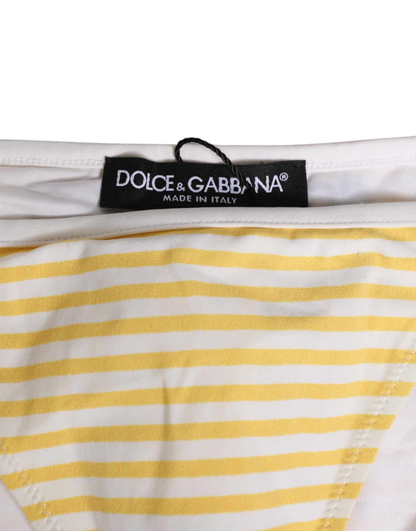 Sous-vêtements Dolce & Gabbana à rayures blanches et jaunes avec logo noué sur le côté