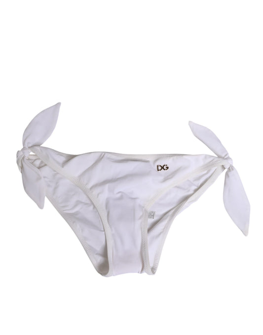 Dolce & Gabbana – Weiße Bikinihose mit seitlicher Schnürung und Logo