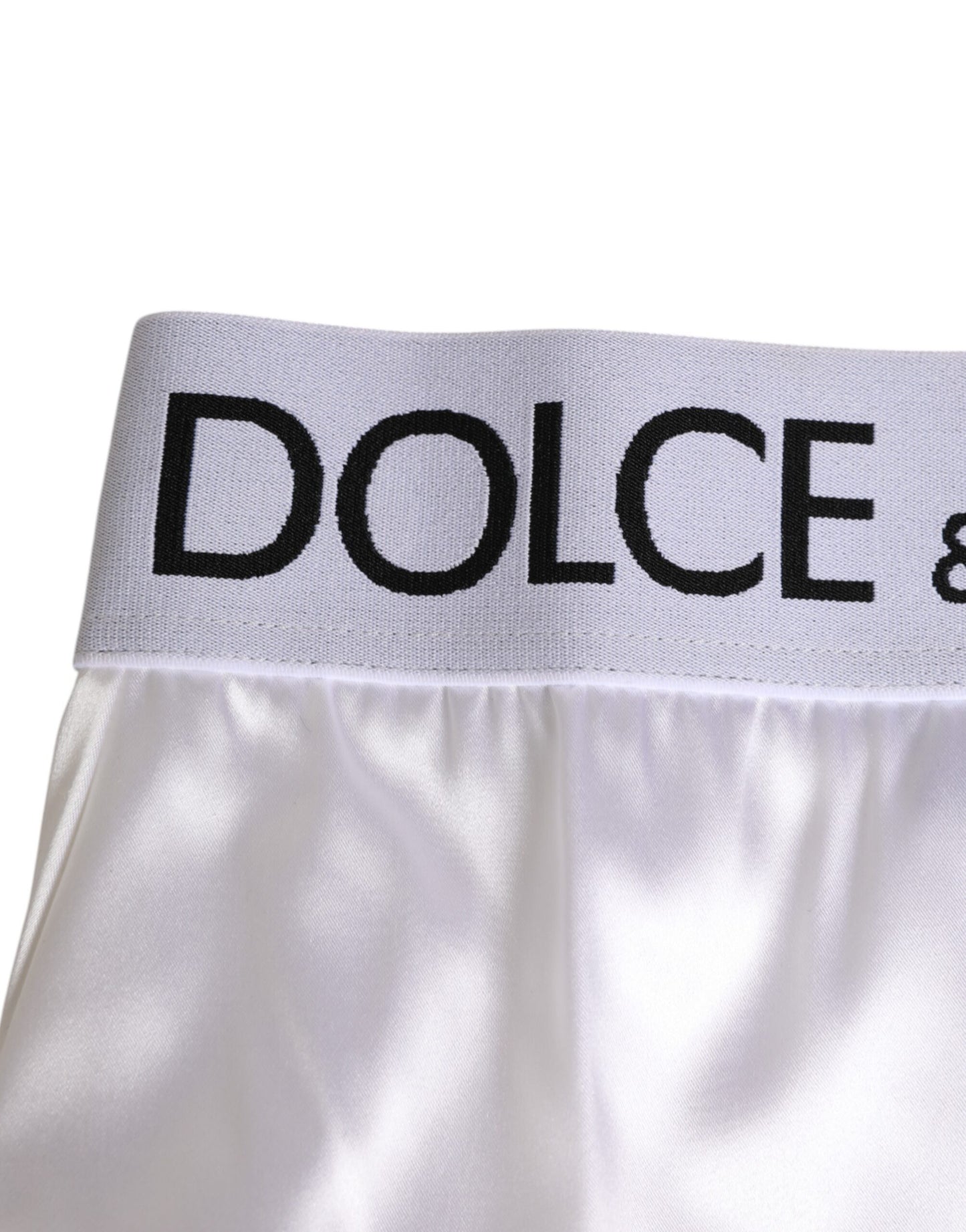 Dolce & Gabbana – Weißer Satin-Slip mit hoher Taille und Logo-Logo für Damen
