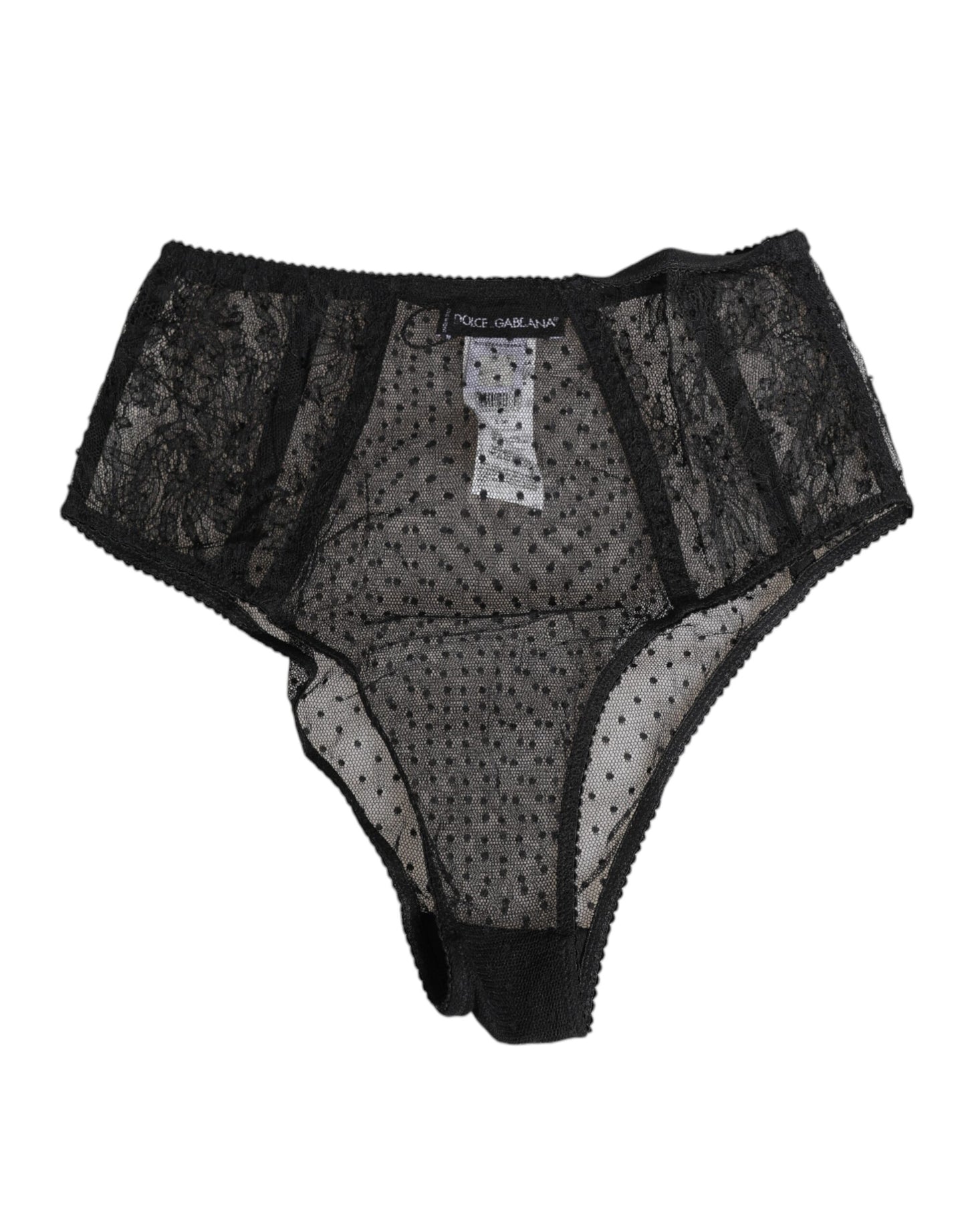 Sous-vêtements taille haute en maille à pois et dentelle noire Dolce & Gabbana