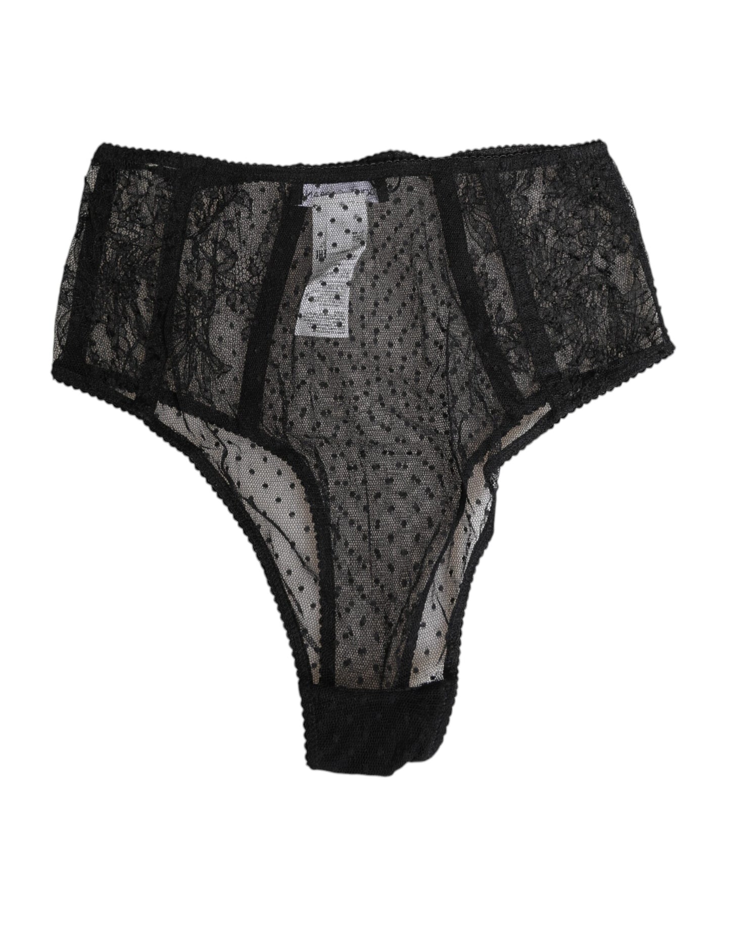 Sous-vêtements taille haute en maille à pois et dentelle noire Dolce & Gabbana