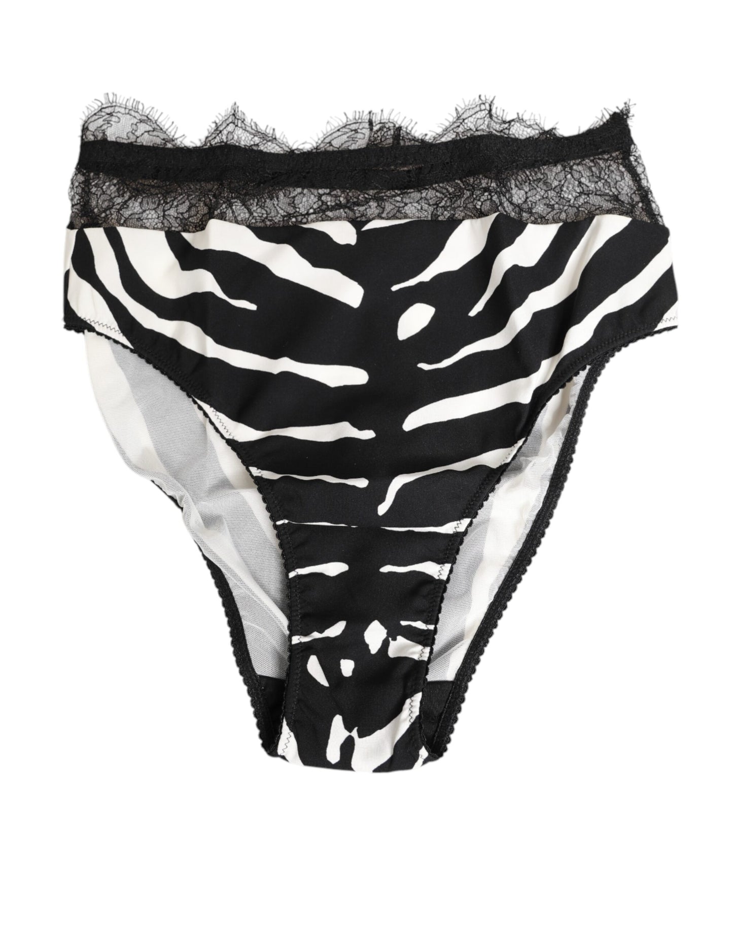 Culotte haute Dolce & Gabbana à imprimé zèbre noir et blanc avec bordure en dentelle