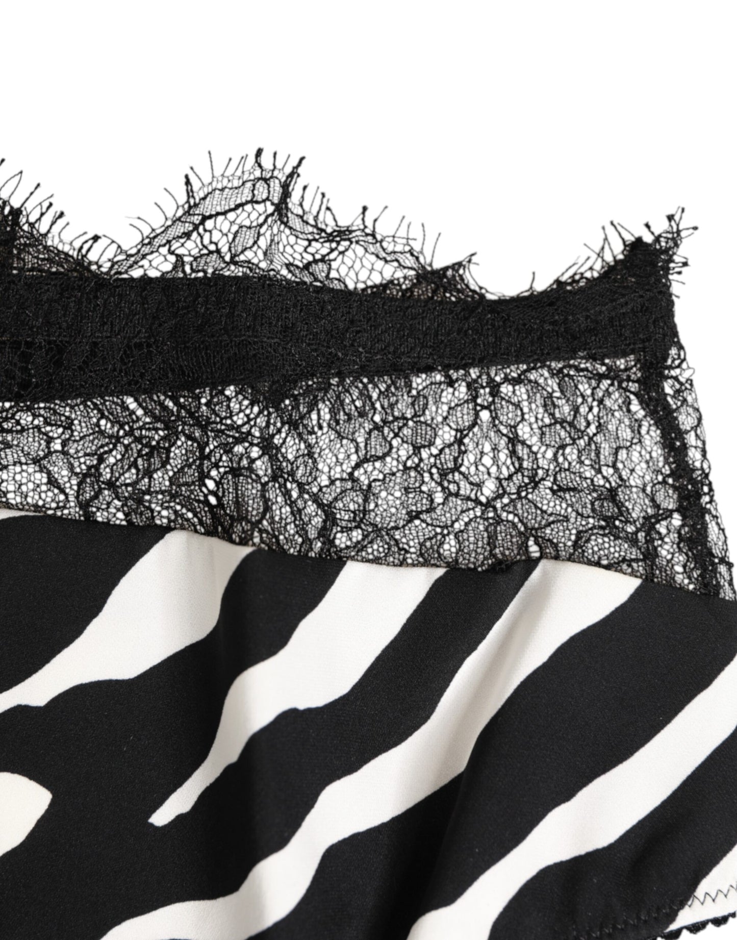 Culotte haute Dolce & Gabbana à imprimé zèbre noir et blanc avec bordure en dentelle