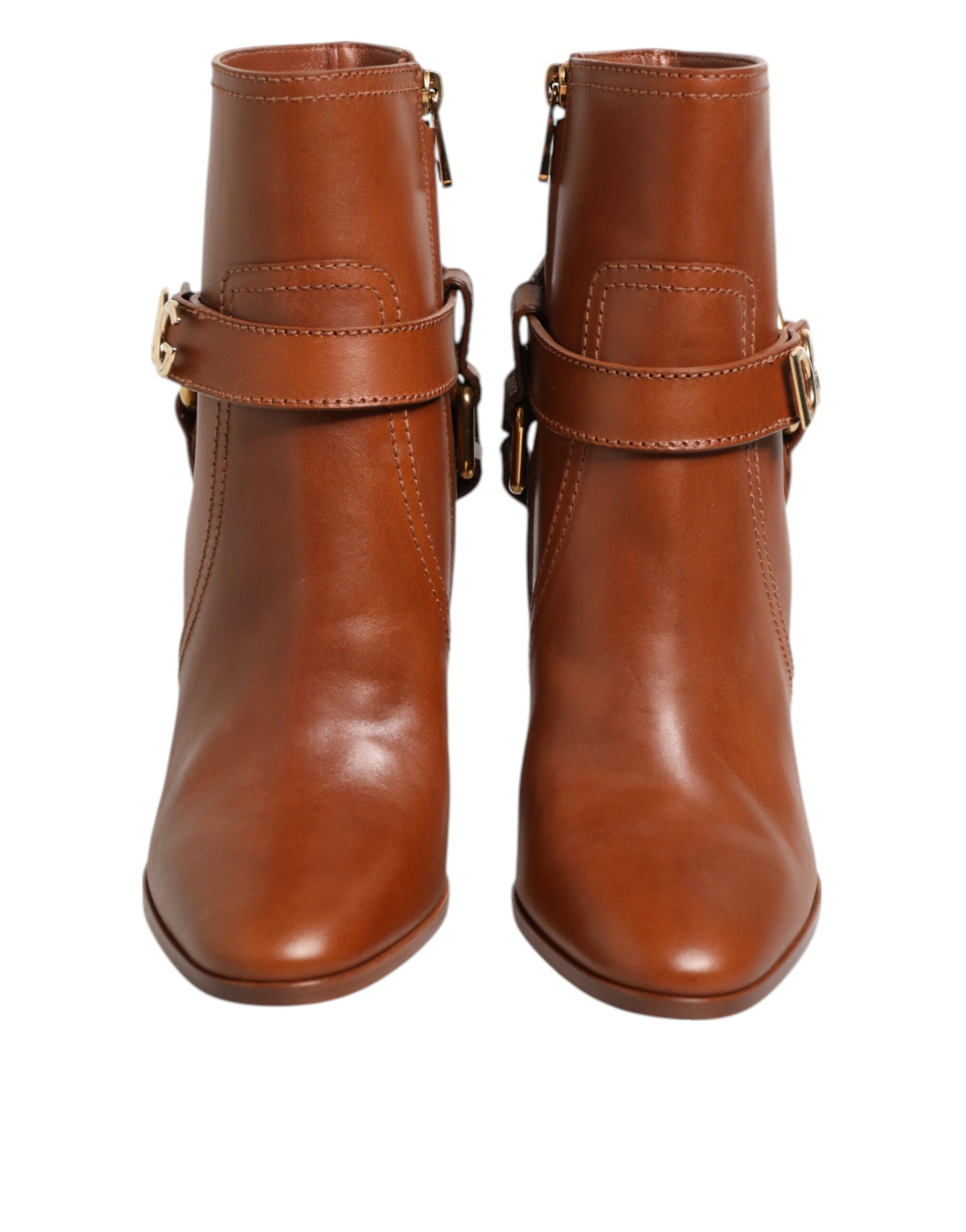 Bottines à boucle en cuir marron Dolce & Gabbana avec logo DG