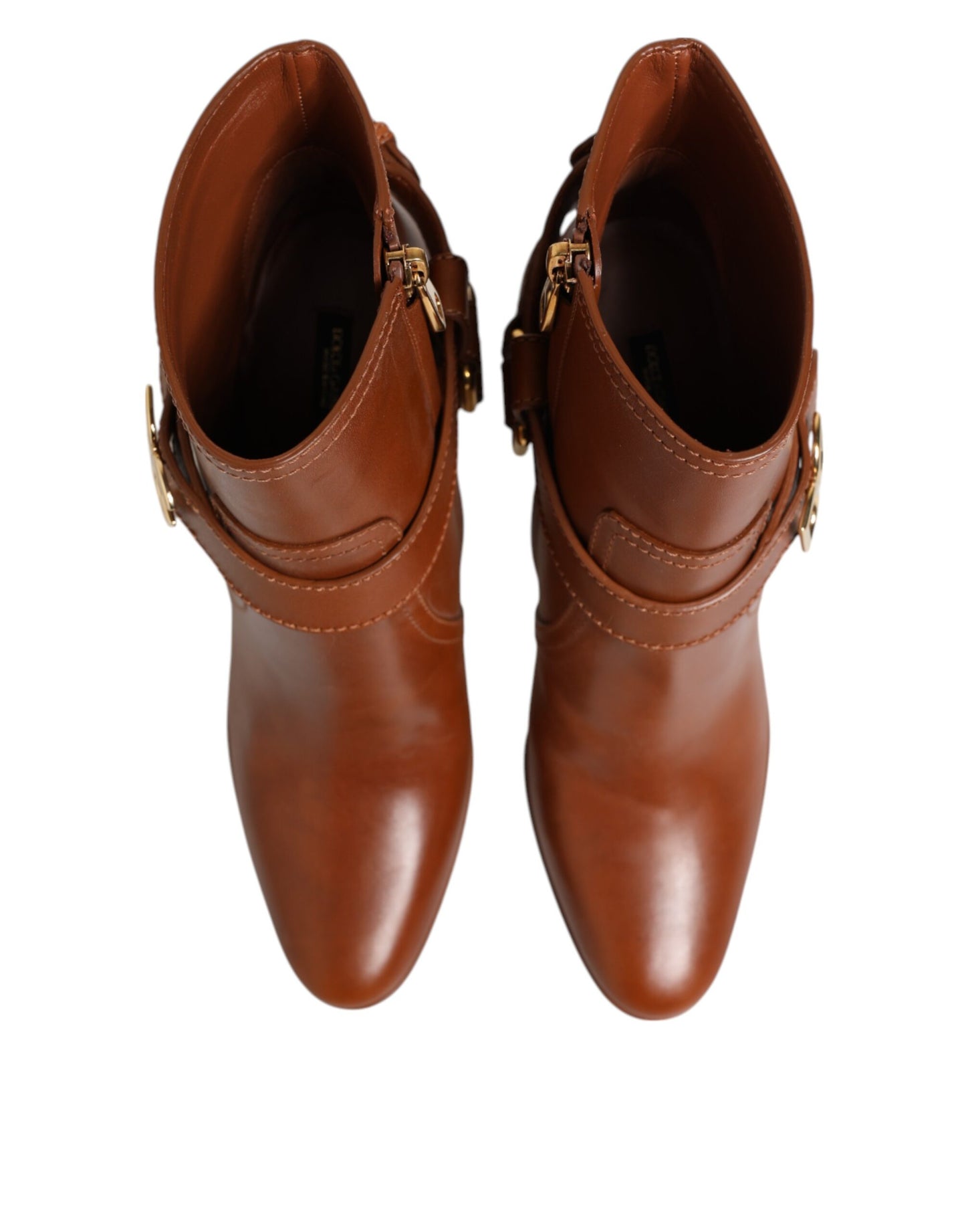 Bottines à boucle en cuir marron Dolce & Gabbana avec logo DG