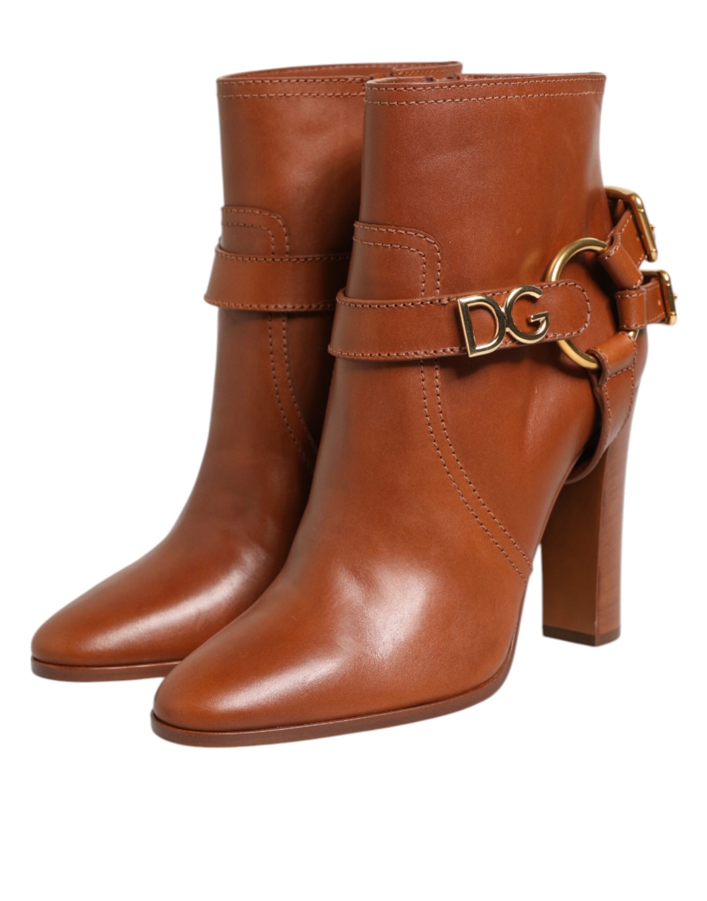 Bottines à boucle en cuir marron Dolce & Gabbana avec logo DG