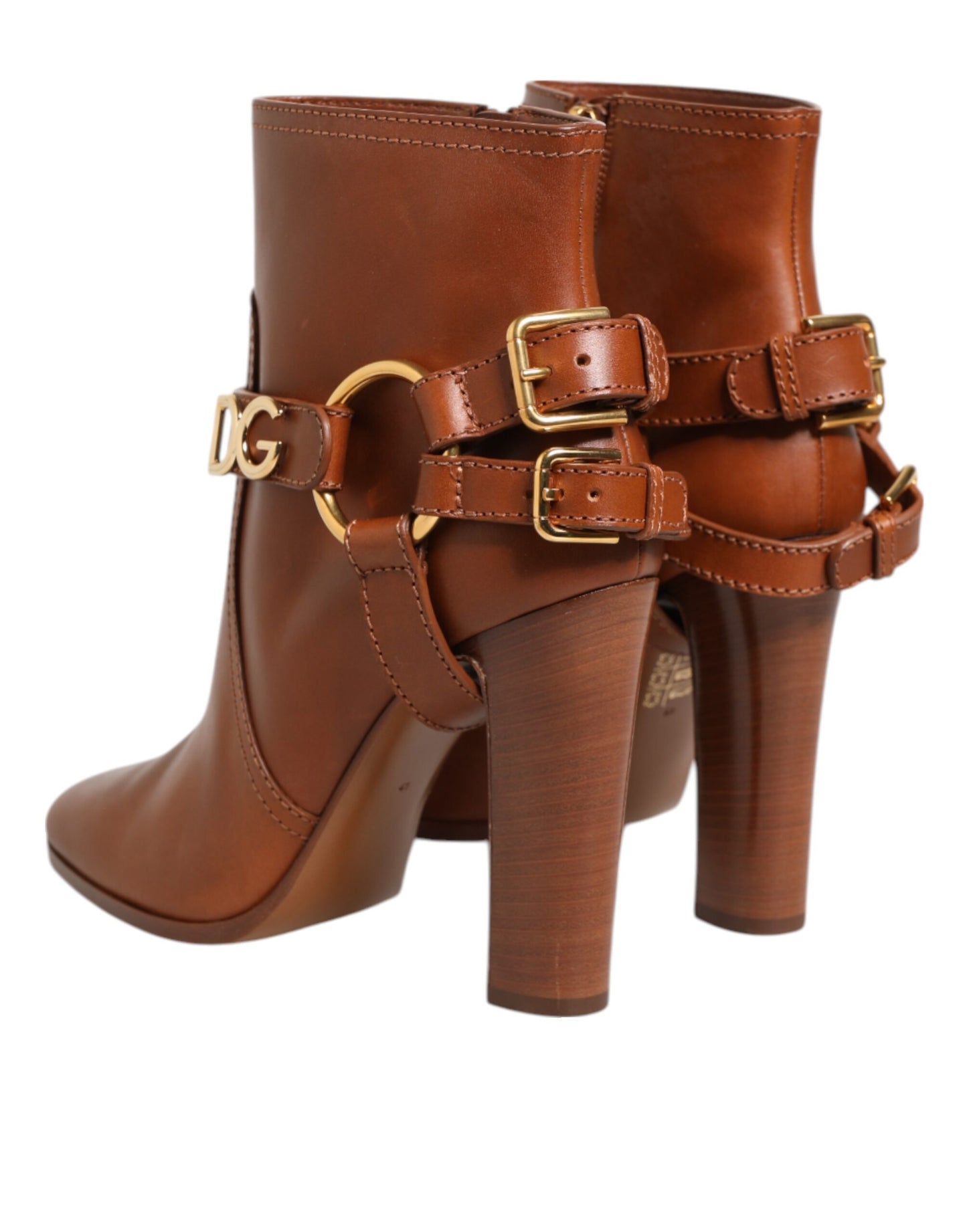 Bottines à boucle en cuir marron Dolce & Gabbana avec logo DG