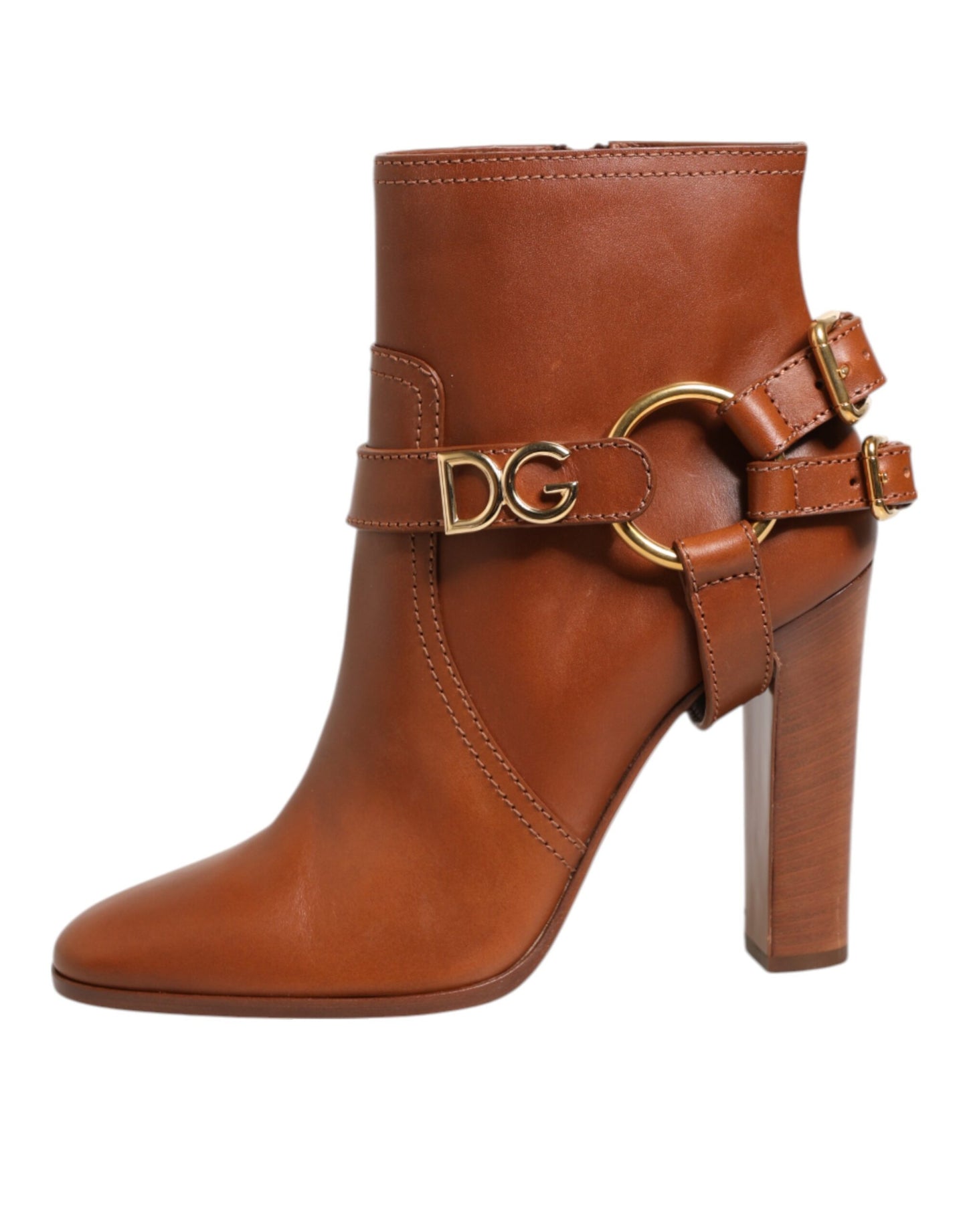 Bottines à boucle en cuir marron Dolce & Gabbana avec logo DG
