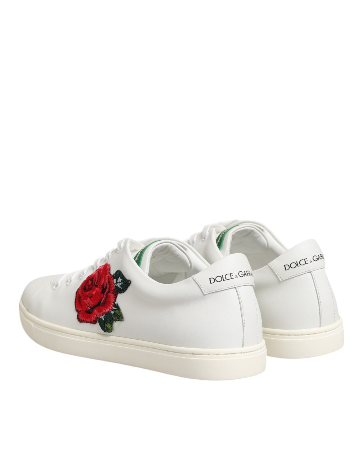 Dolce & Gabbana – Niedrige Schuhe aus weißem Leder mit Rosenstickerei